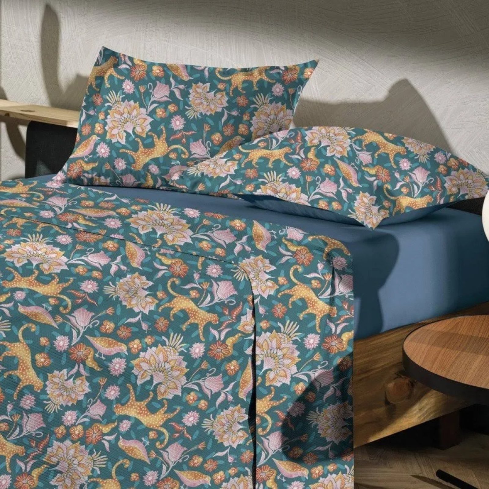 Jogo Cama King Altenburg Toque Acetinado Flora Azul