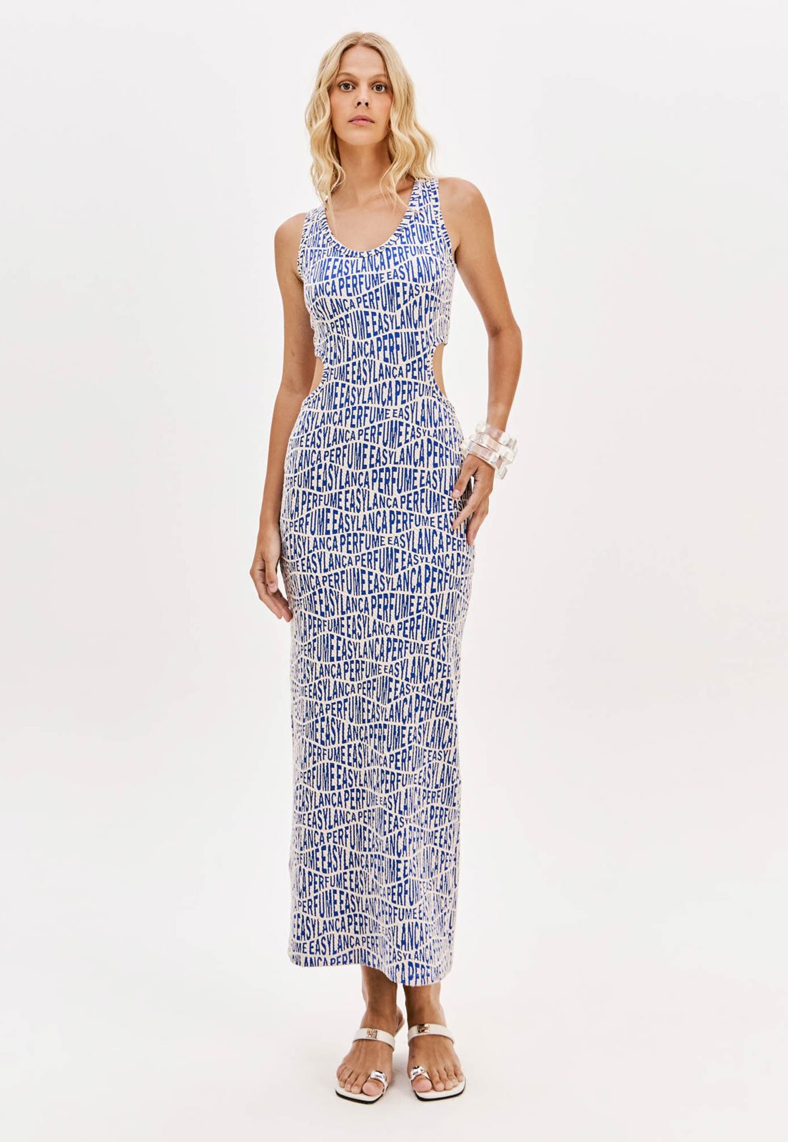 Vestido Lança Perfume Midi Cut Out Monograma Off-White