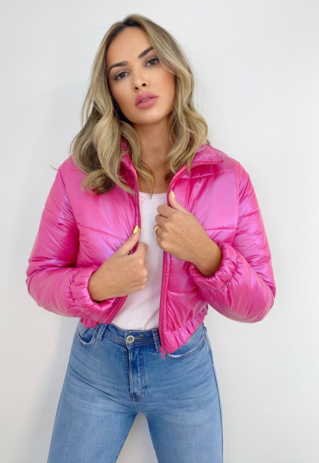 Jaqueta Puffer Bobojaco Curta Rosa Pink Impermeável