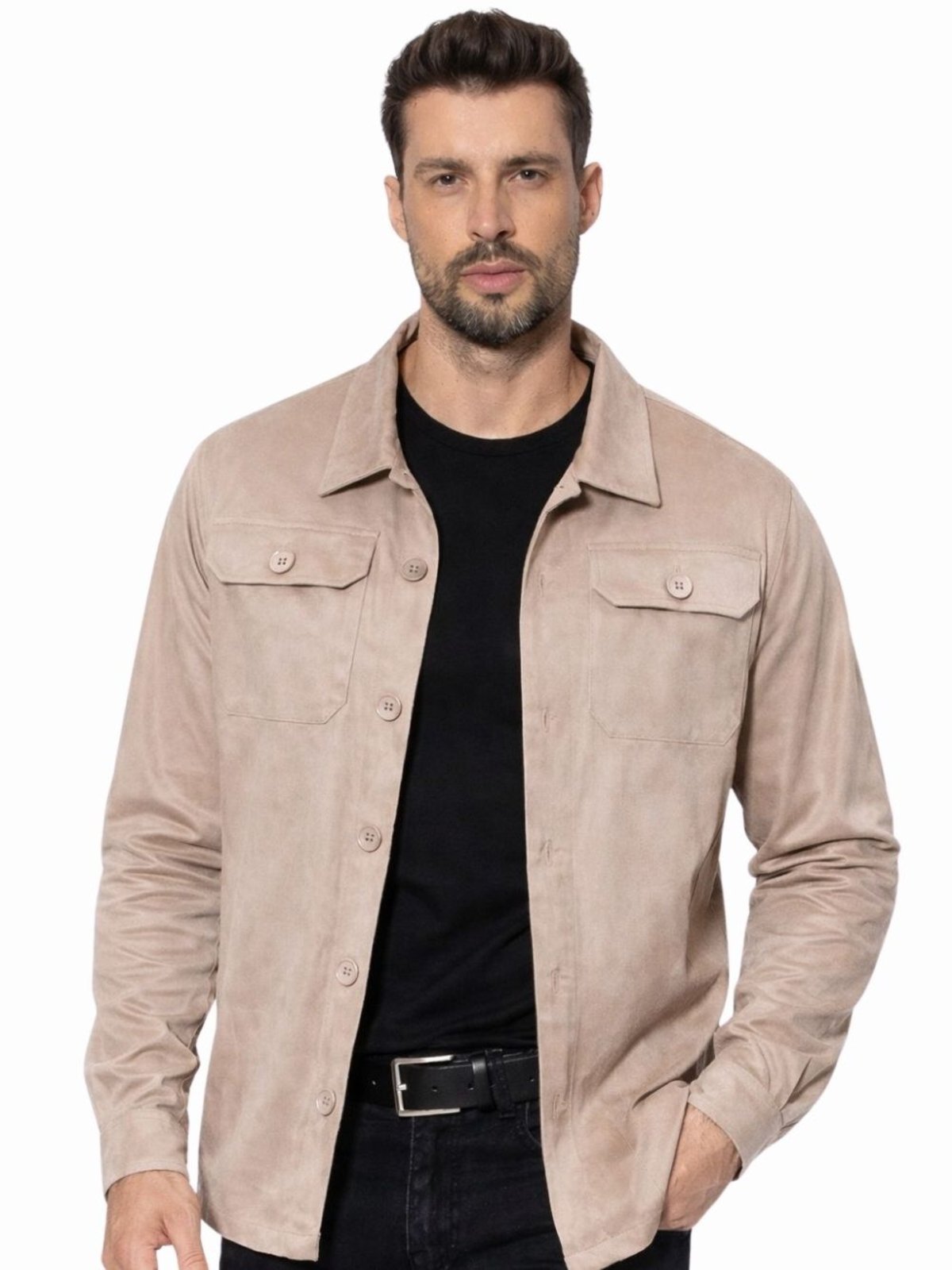 Vista 3 Camisa Masculina Suede Manga Longa Crocker - 49615 caramelo Crocker caramelo
