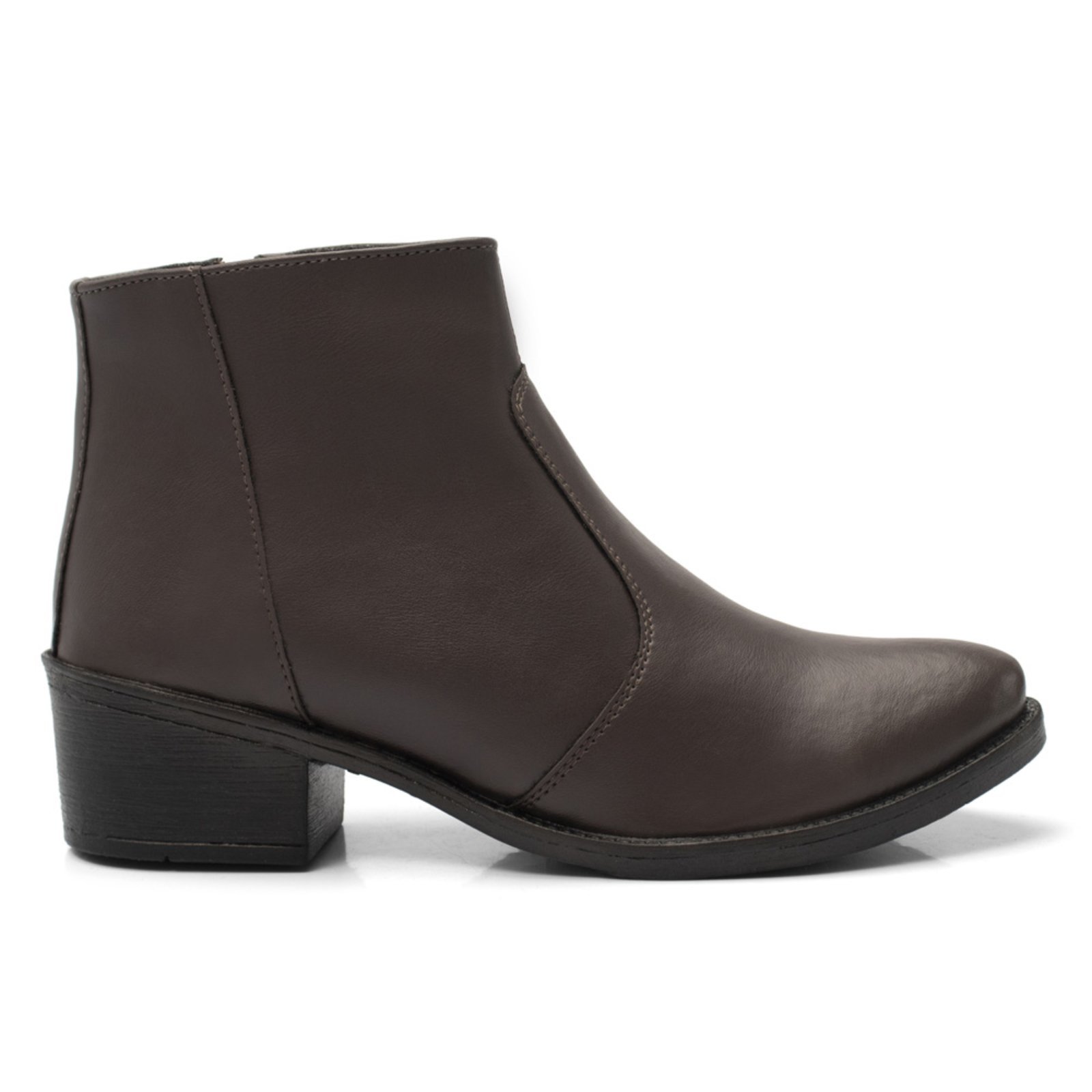 Coturno Feminino Bota Lisa Tratorada Salto Baixo Cano Curto Café
