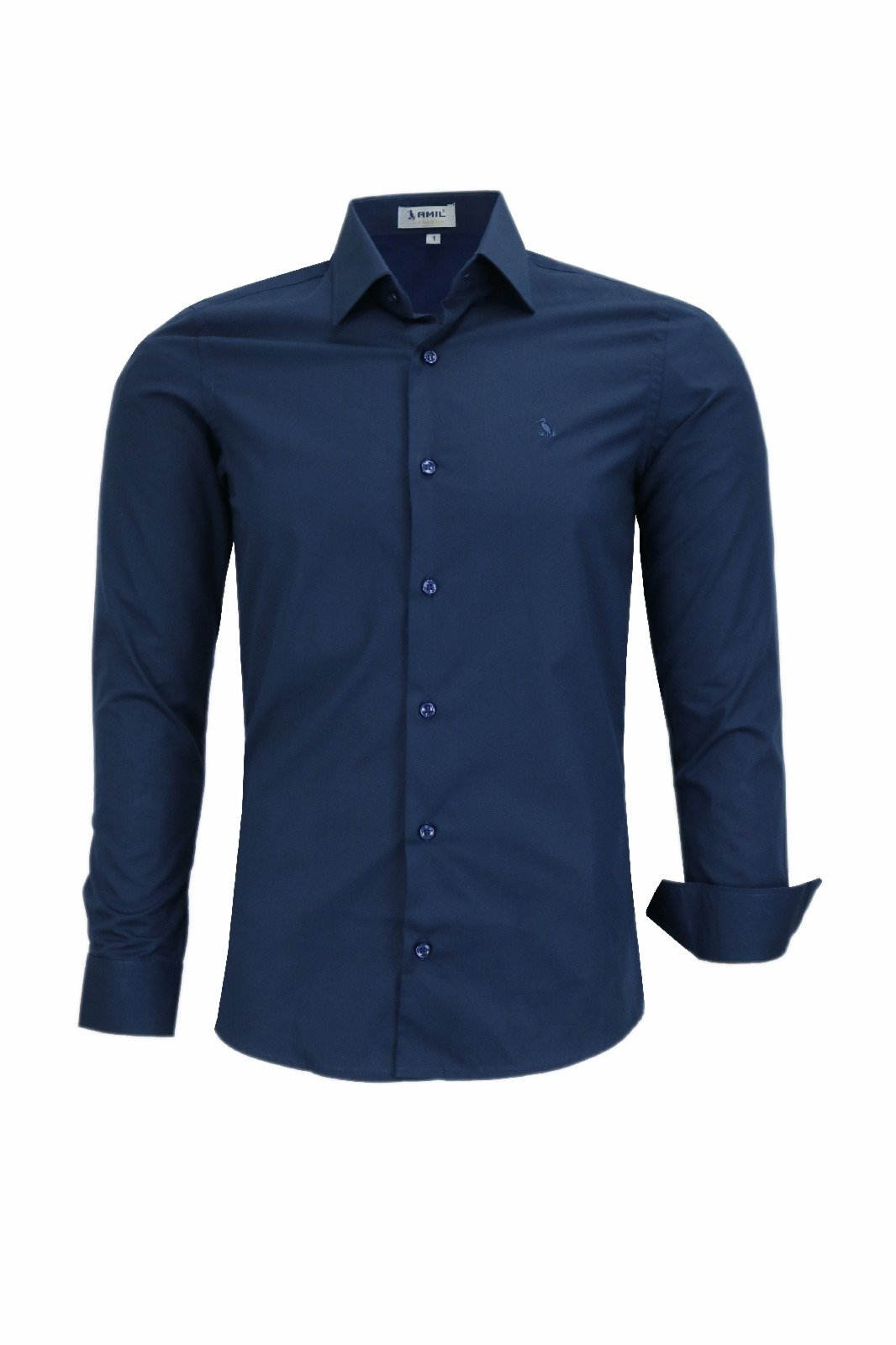 Camisa Manga Longa Amil Tecido Algodão Sem Detalhes Ideal Para Ternos Modelagem Slim 1796 Master Marinho 6