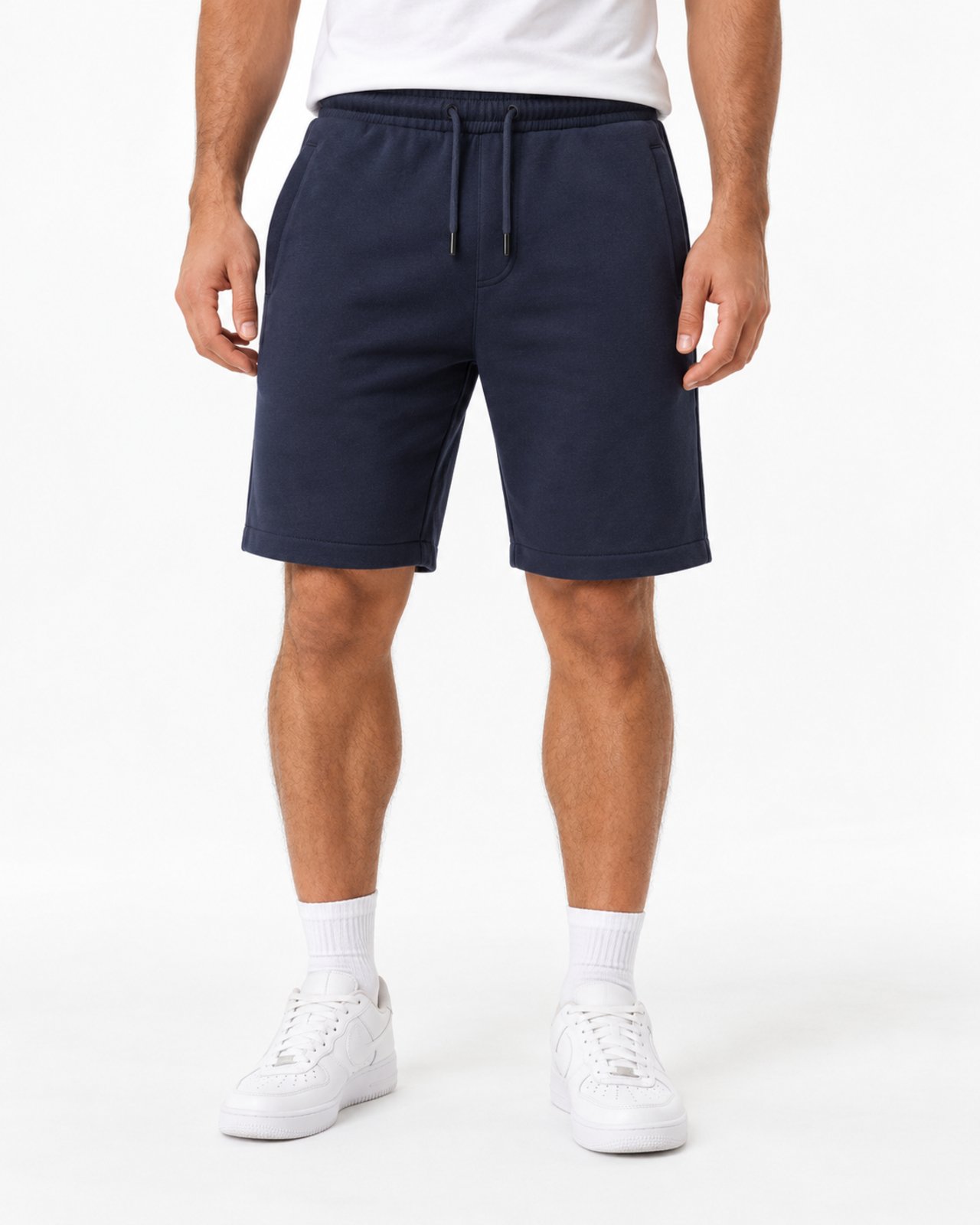 Bermuda Moletom Masculina Slim Fitness Bolsos - Azul Marinho