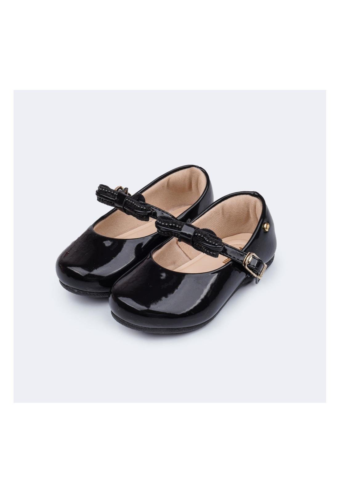 Infantil - Sapato Pampili Mini Angel Laço com Brilho Verniz Preto 18 Preto
