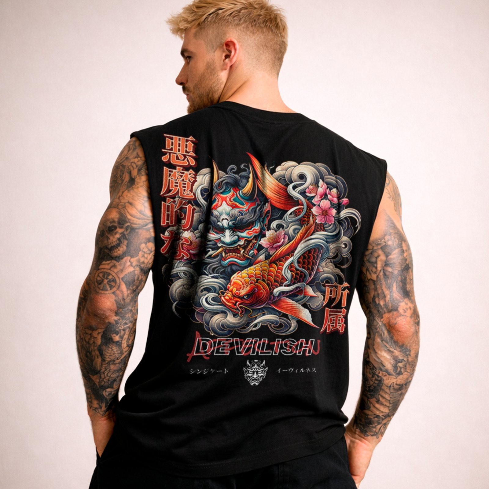 Camiseta Regata Machão Japão Cultura Oriental Oni Koi Street Preto