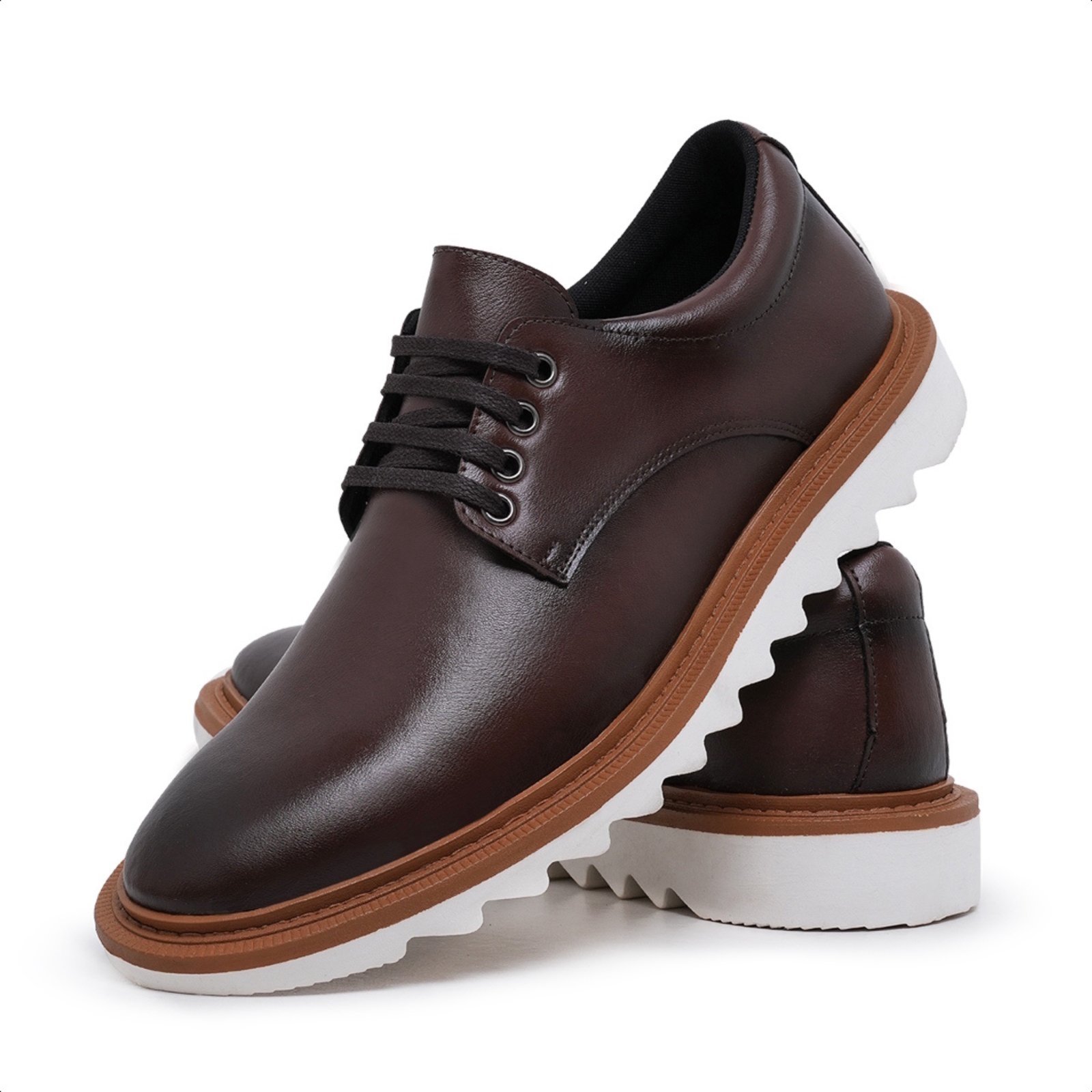 Sapato Social Derby Masculino Casual Solado Tratorado com Cadarço Marrom