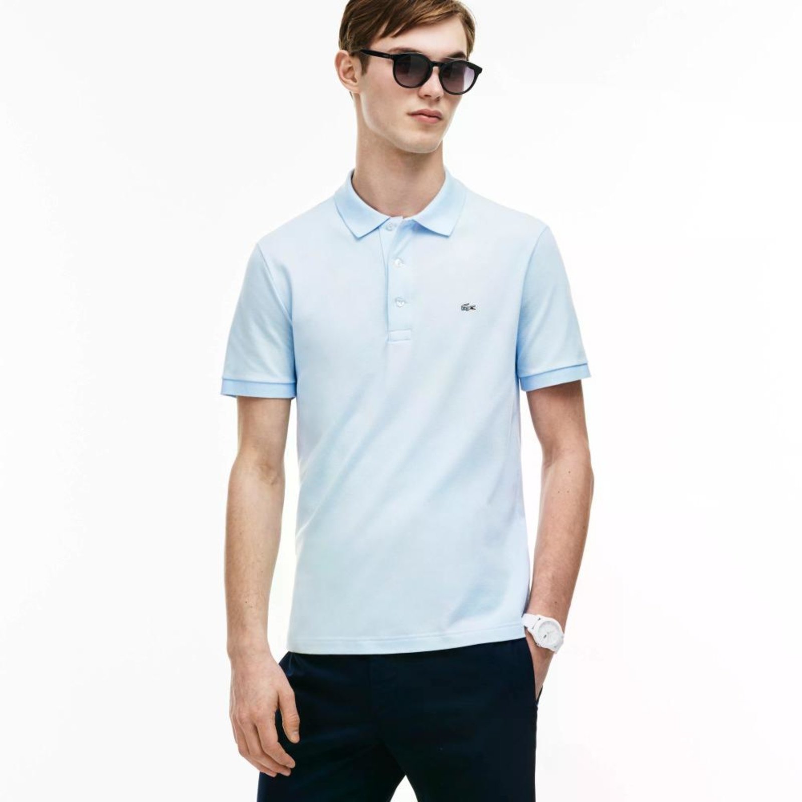 Camisa Polo Lacoste Slim Fit Masculina Em Petit Piquet Stretch Azul