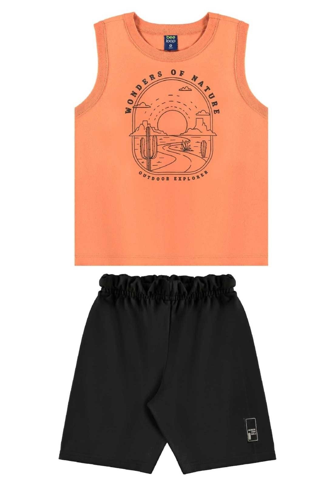 Infantil – Conjunto Regata e Bermuda Menino Bee Loop Laranja