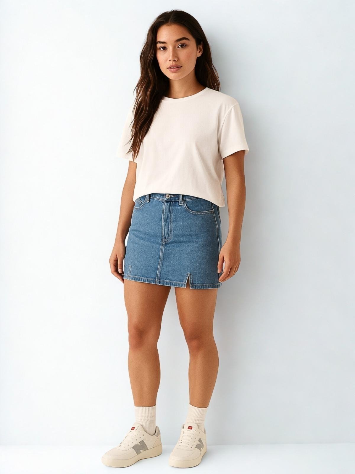 Mini Saia Jeans Feminina Juvenil Crawling c/ Fenda Lavagem clara