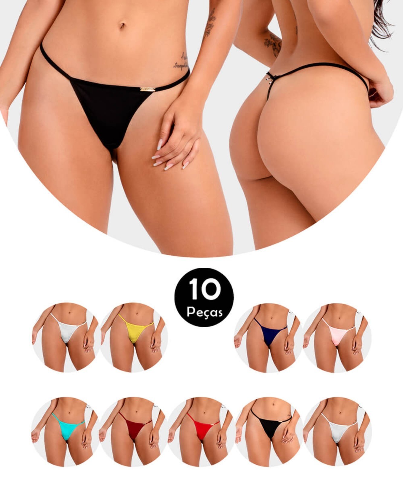 Kit 10 Calcinha IMI Lingerie Tanga Fio Dental Em Microfibra Giuliana Sortidas Multicolorido