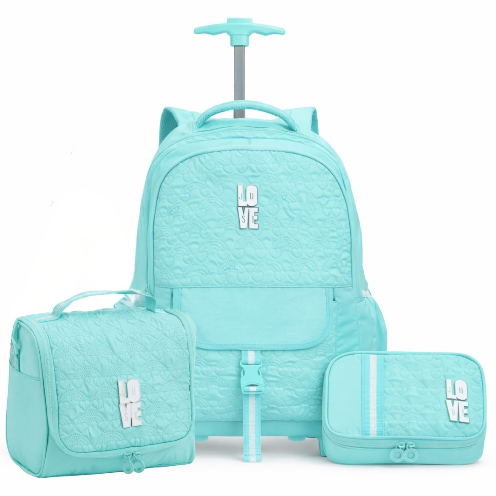 Infantil - Mochila de Rodinha Escolar Bordada Grande Verde