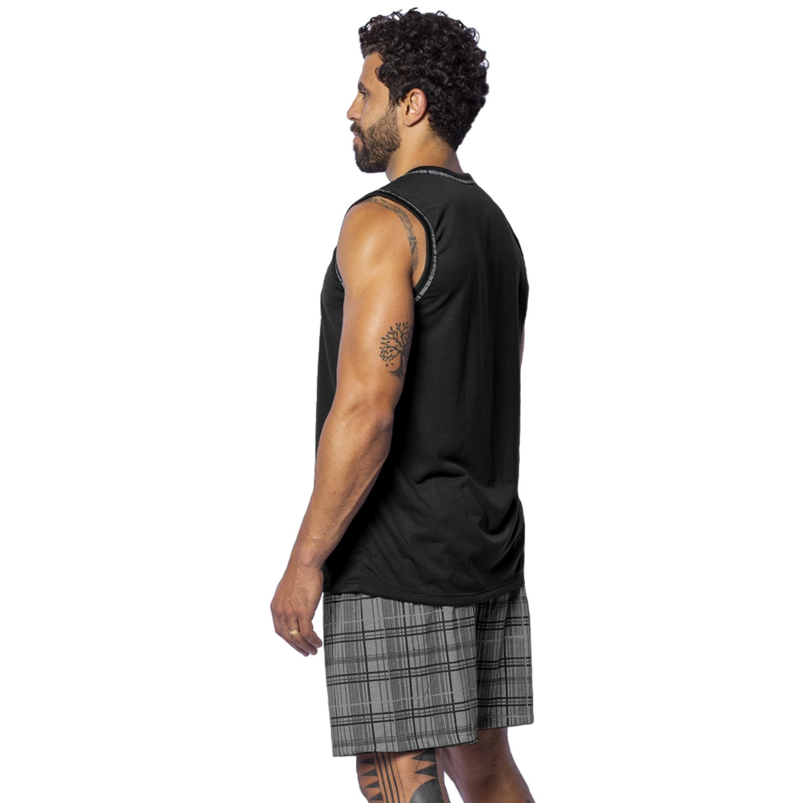 Vista 3 Pijama Masculino Gabi Lingerie Regata Malha Confortável Curto preto Gabi Lingerie preto