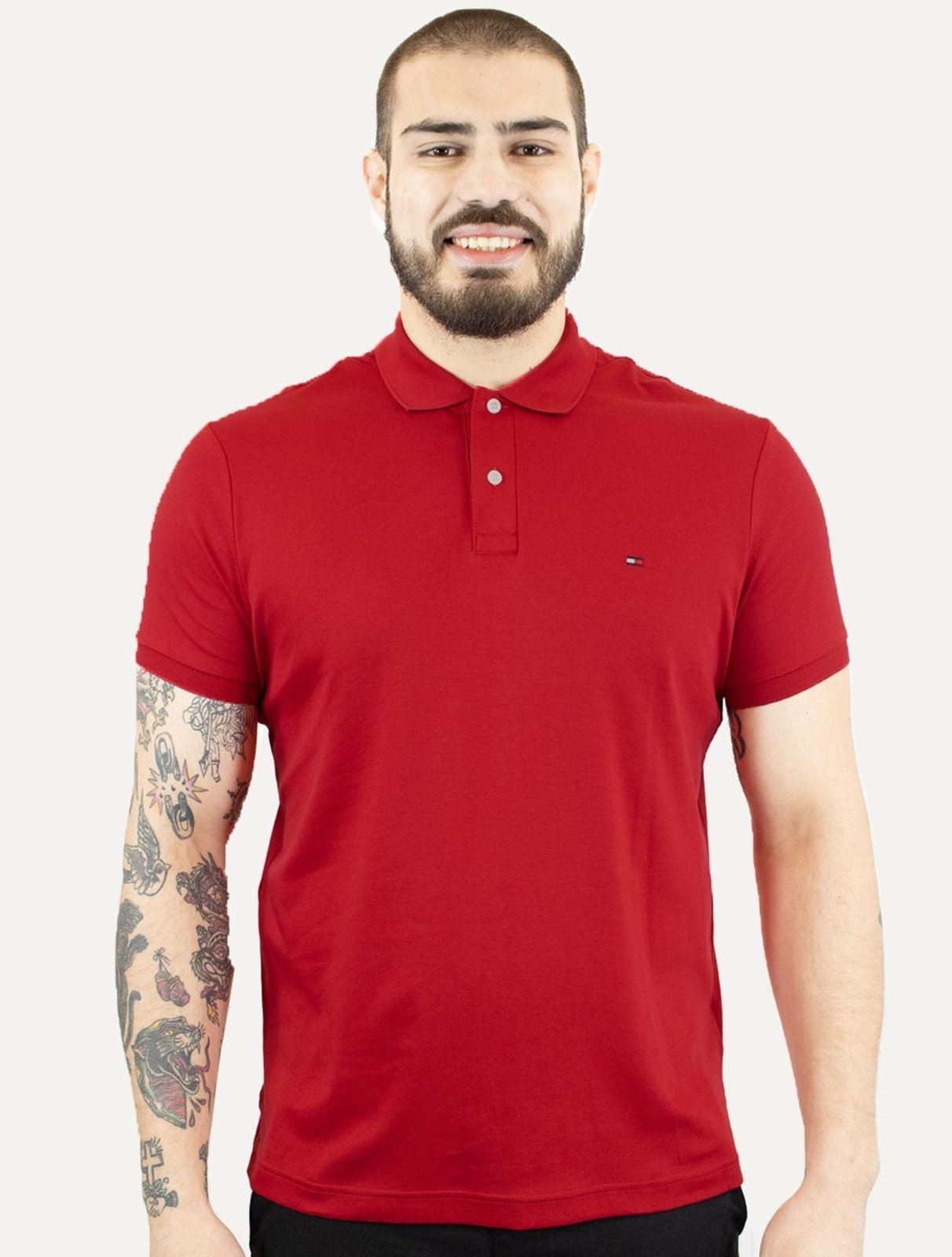 Polo Tommy Hilfiger Masculina Malha Liquid Cotton Seasonal Vermelha