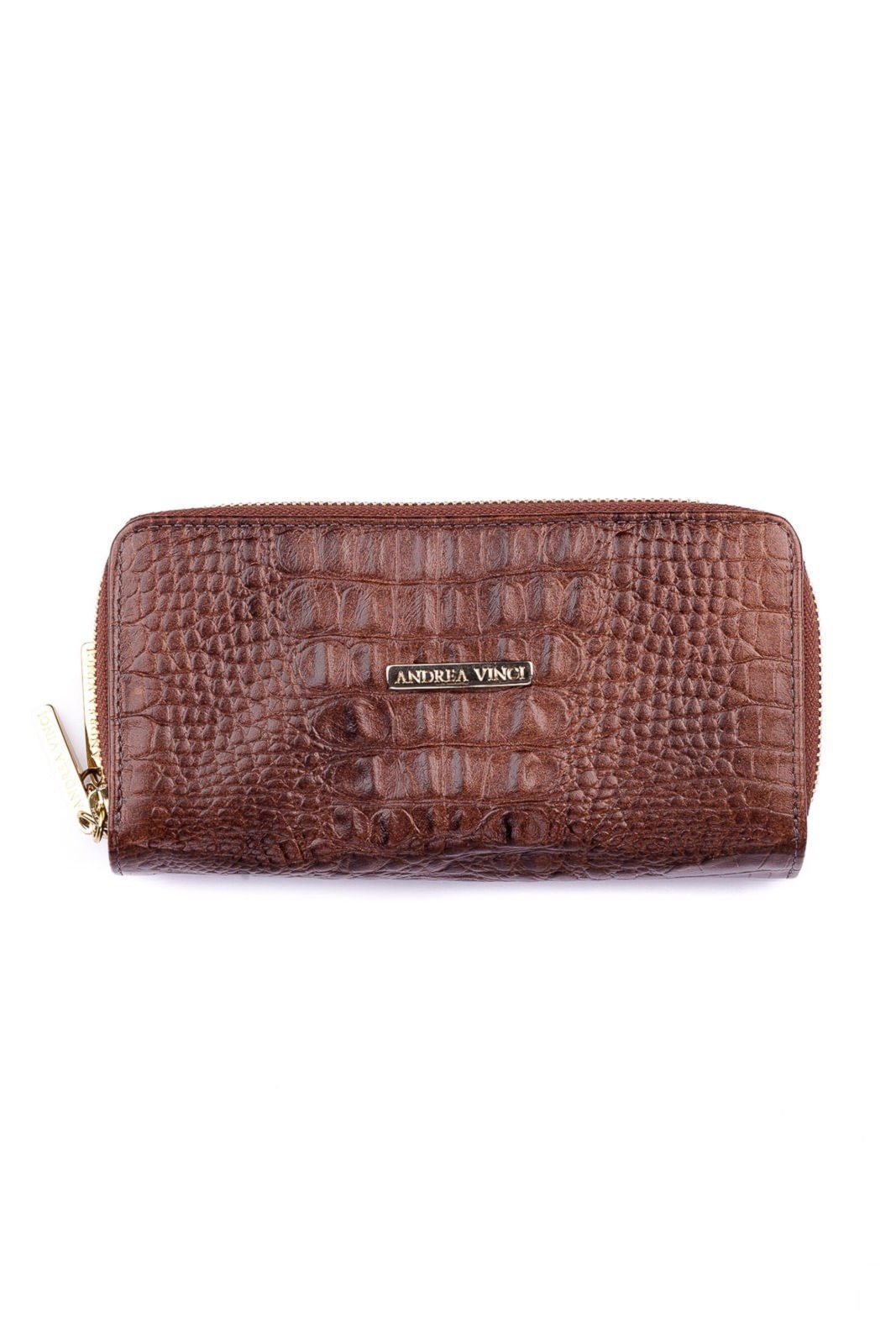 Vista 2 Carteira feminina de couro croco Tinna 10x19cm - Whisky Andrea Vinci vermelho Andrea Vinci vermelho