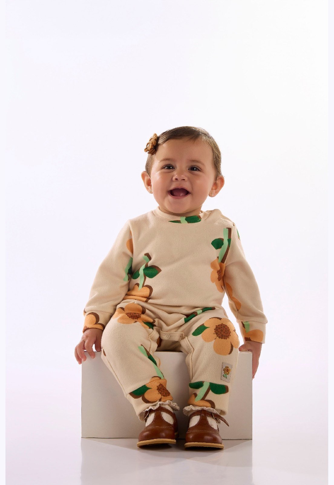 Infantil - Macacão Estampa Flores Up Baby Marrom