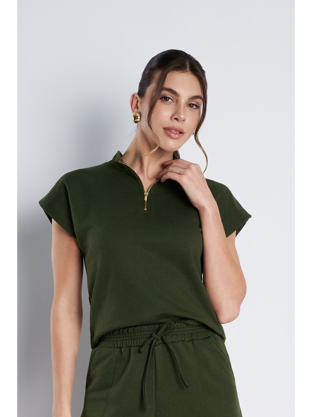 Blusa Gola Alta MeuJeans Serena Moletinho Verde Militar