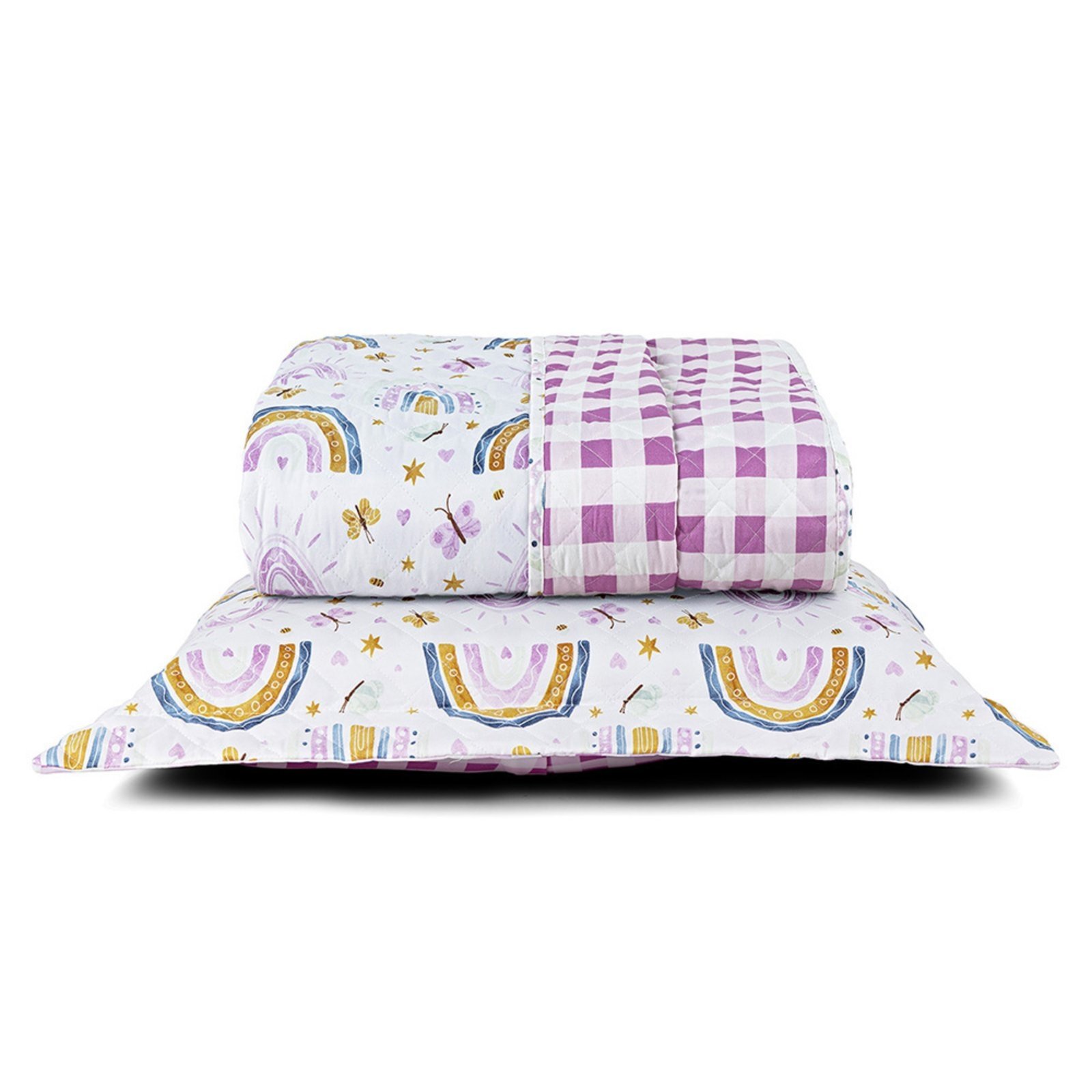 Kit Cobre Leito Colcha Casa Scarpa Solteiro Lutti Dupla Face 200 Fios 2 Peças Arco Íris Rainbow Rosa