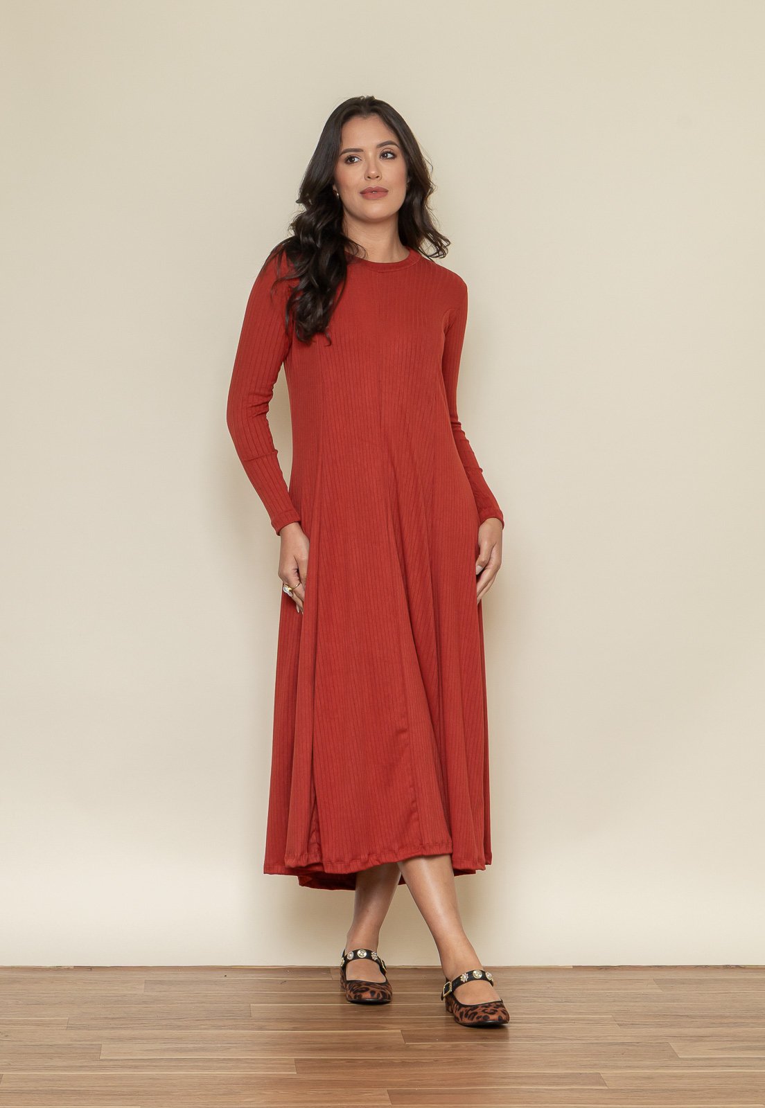 Vestido Aura Virginia Canelado Terracota