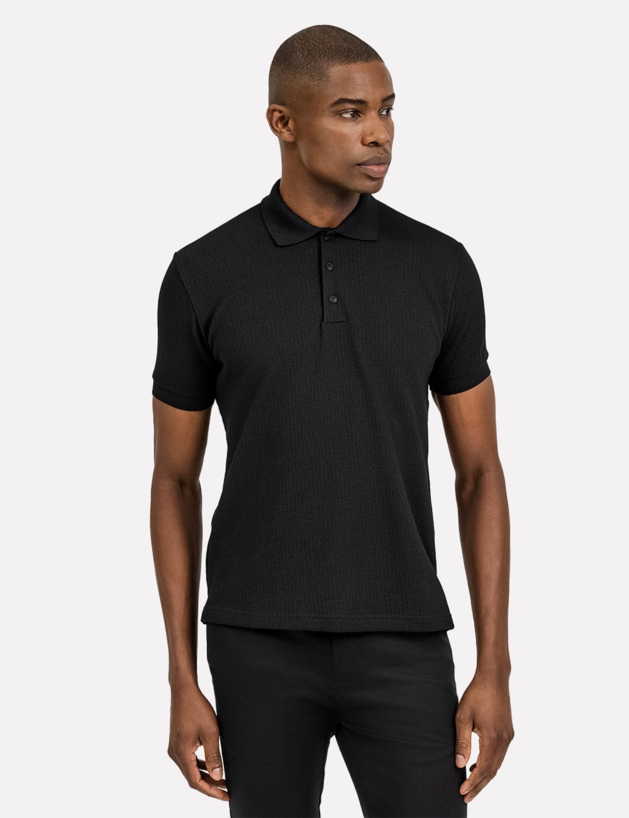 Polo K&J Black Regular Malha Textura Preta