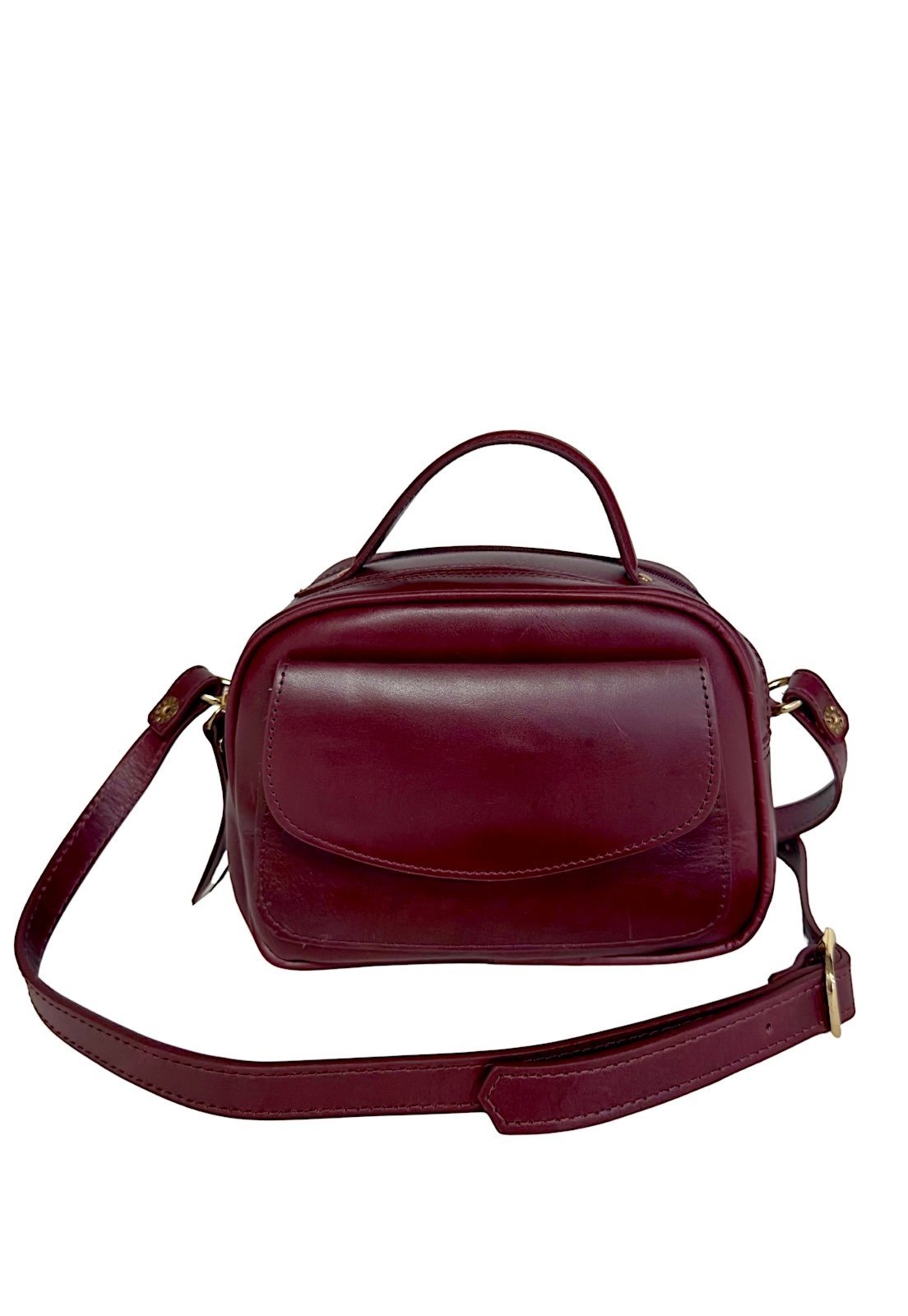 Bolsa Tiracolo Feminina Couro Legítimo Liso Vinho com Duas Divisórias