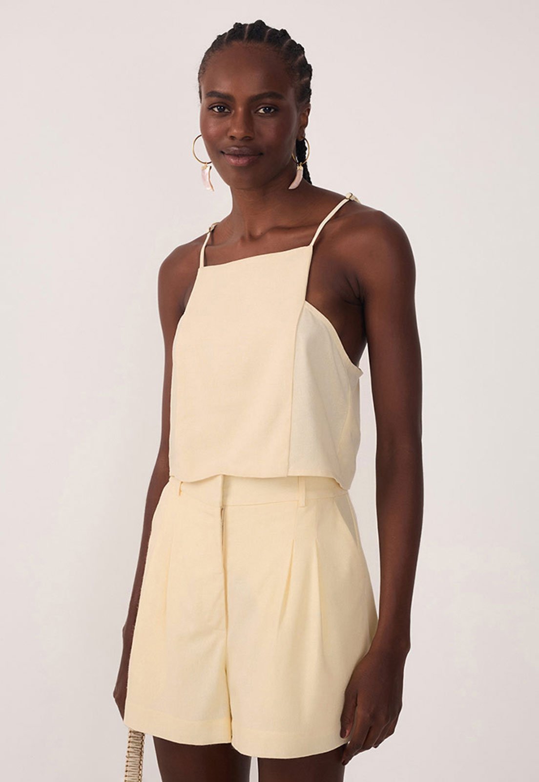 Regata Cropped Dress To Reta Recorte Lateral Amarelo