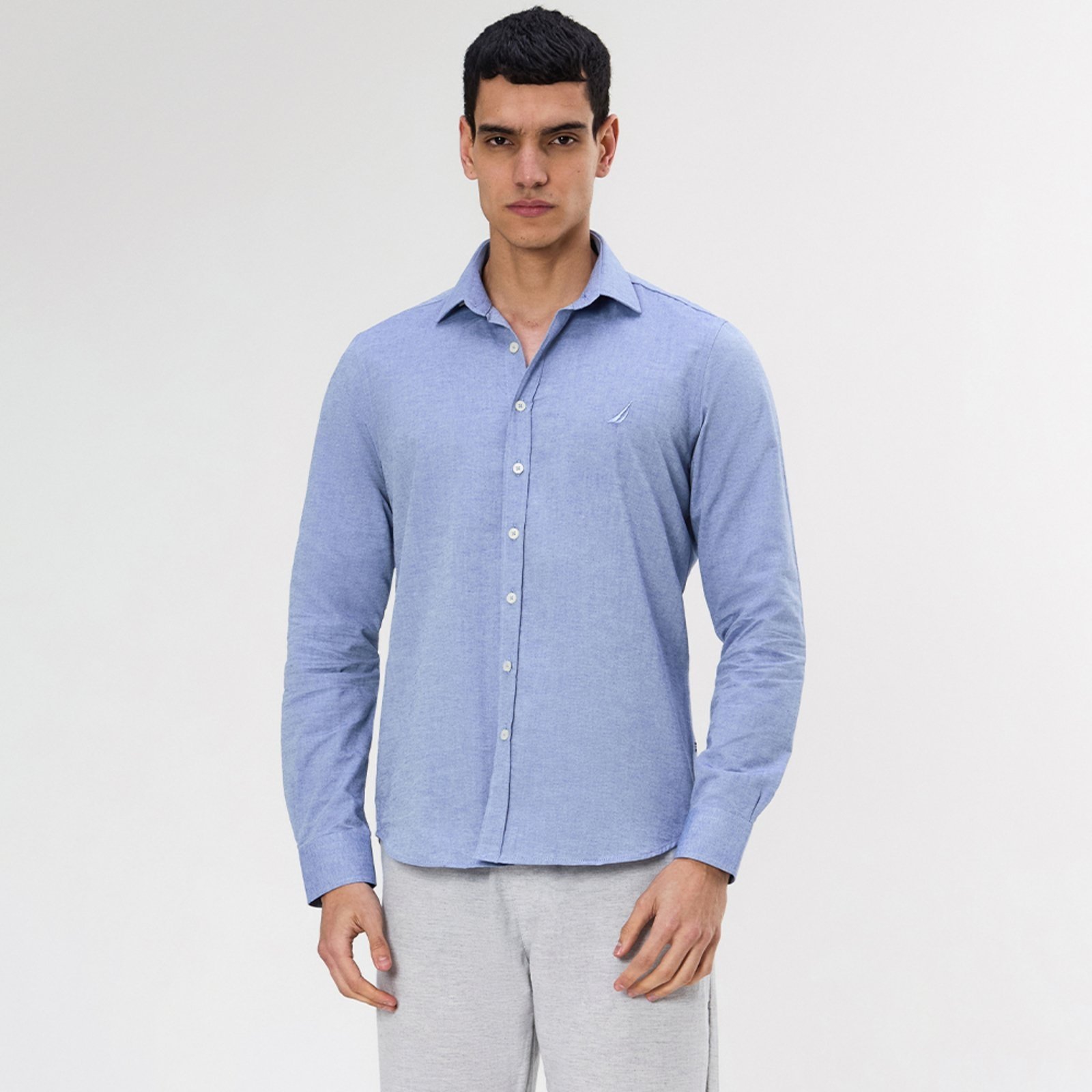 Camisa Nautica Manga Longa Oxford Azul