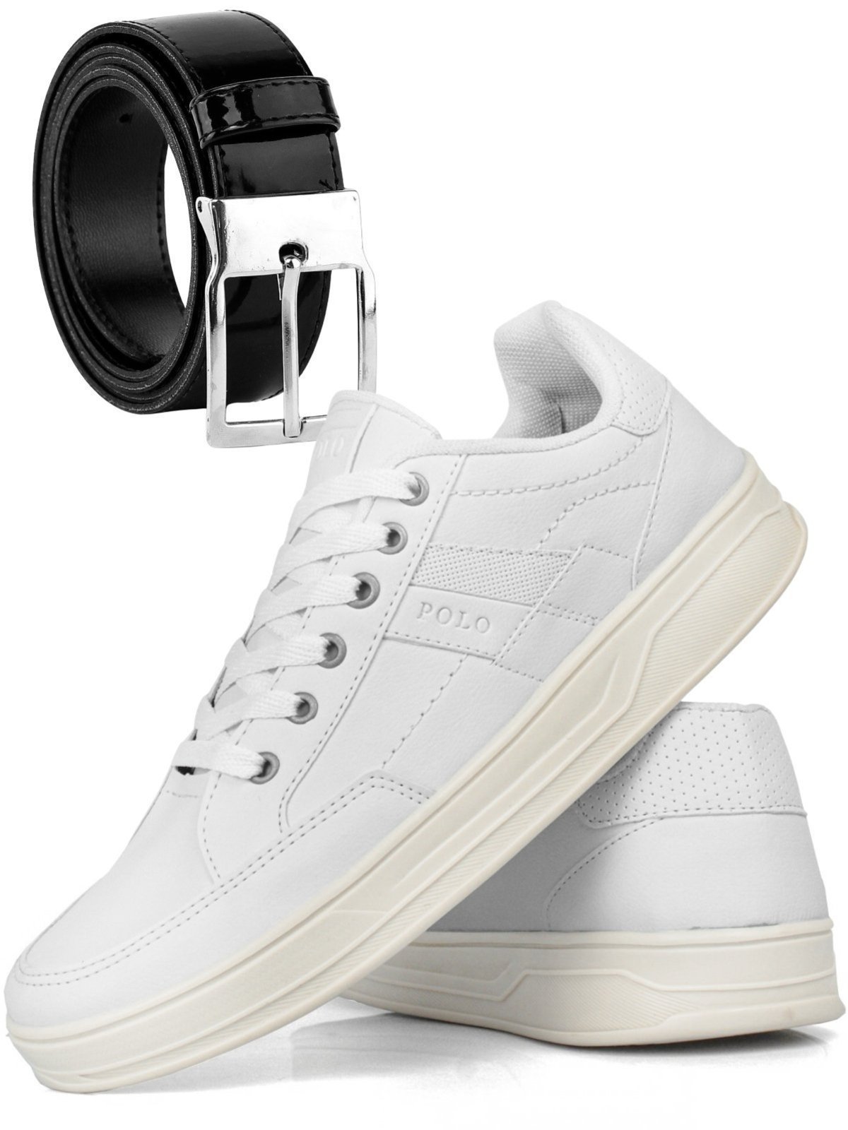 Tênis Casual Masculino Sapatofran Branco Sapatênis Slim Com Cinto Kit