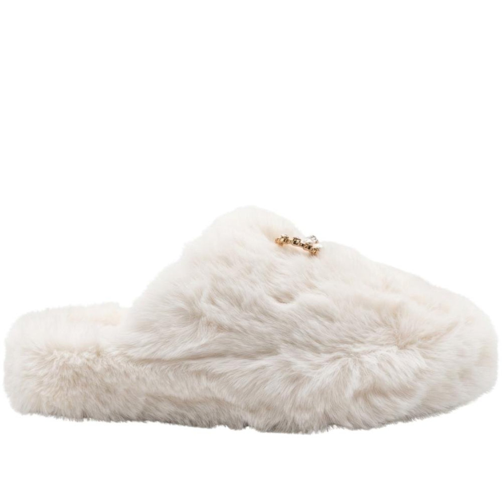Infantil - Pantufa Feminina em Pelo com Pedras Zariff 200623 Creme Incolor