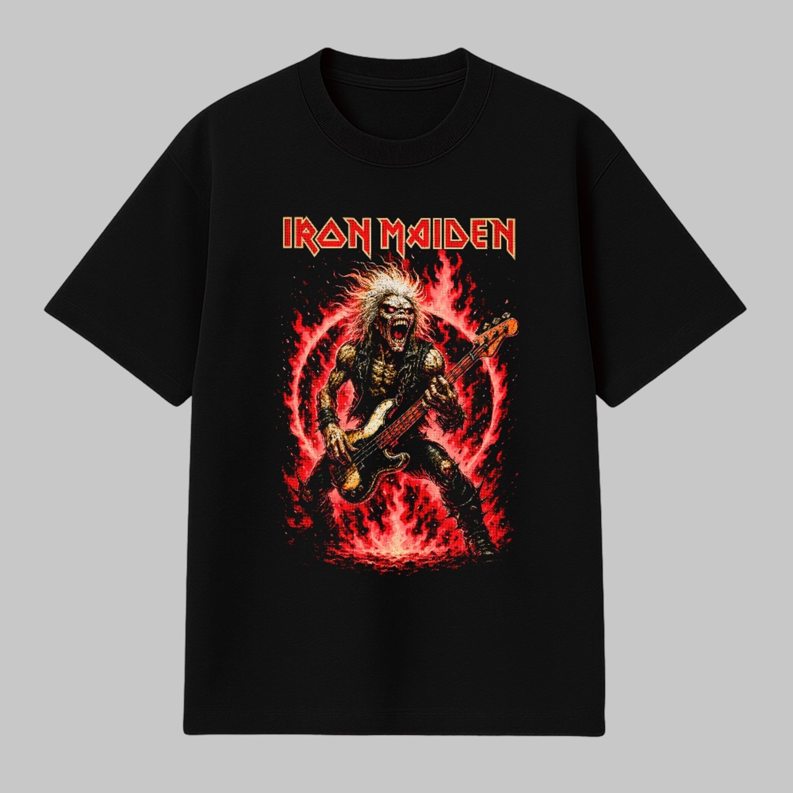 Camiseta Básica Energia Metalica Iron Maiden Heavy Metal Rock Unissex Preto