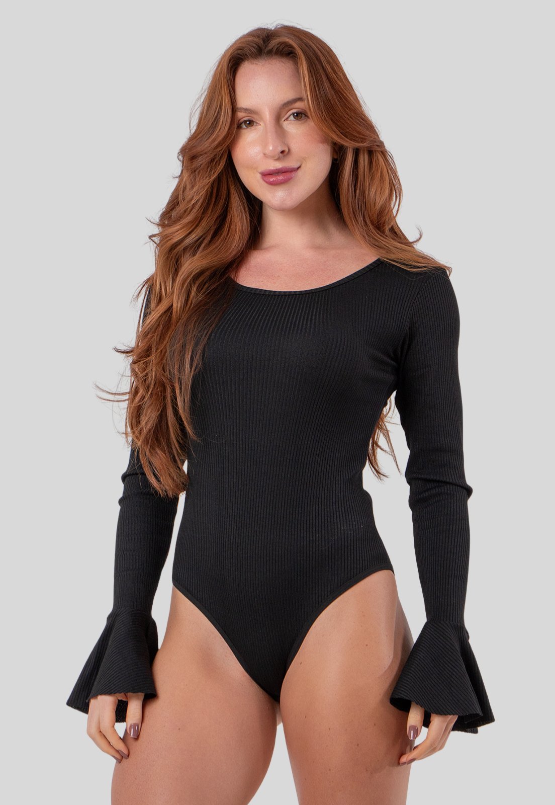 Body Manga Longa Flare Ribana Preto Inverno