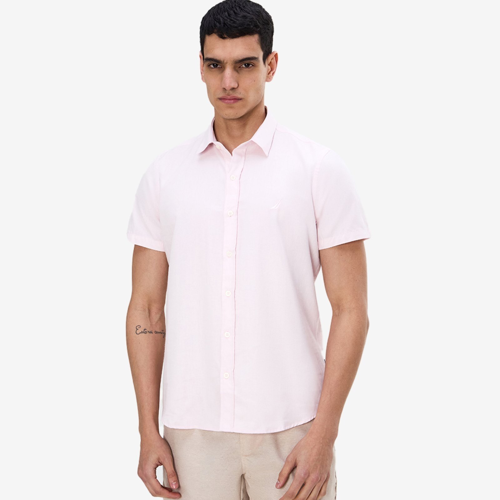 Camisa Nautica Manga Curta Básica Rosa
