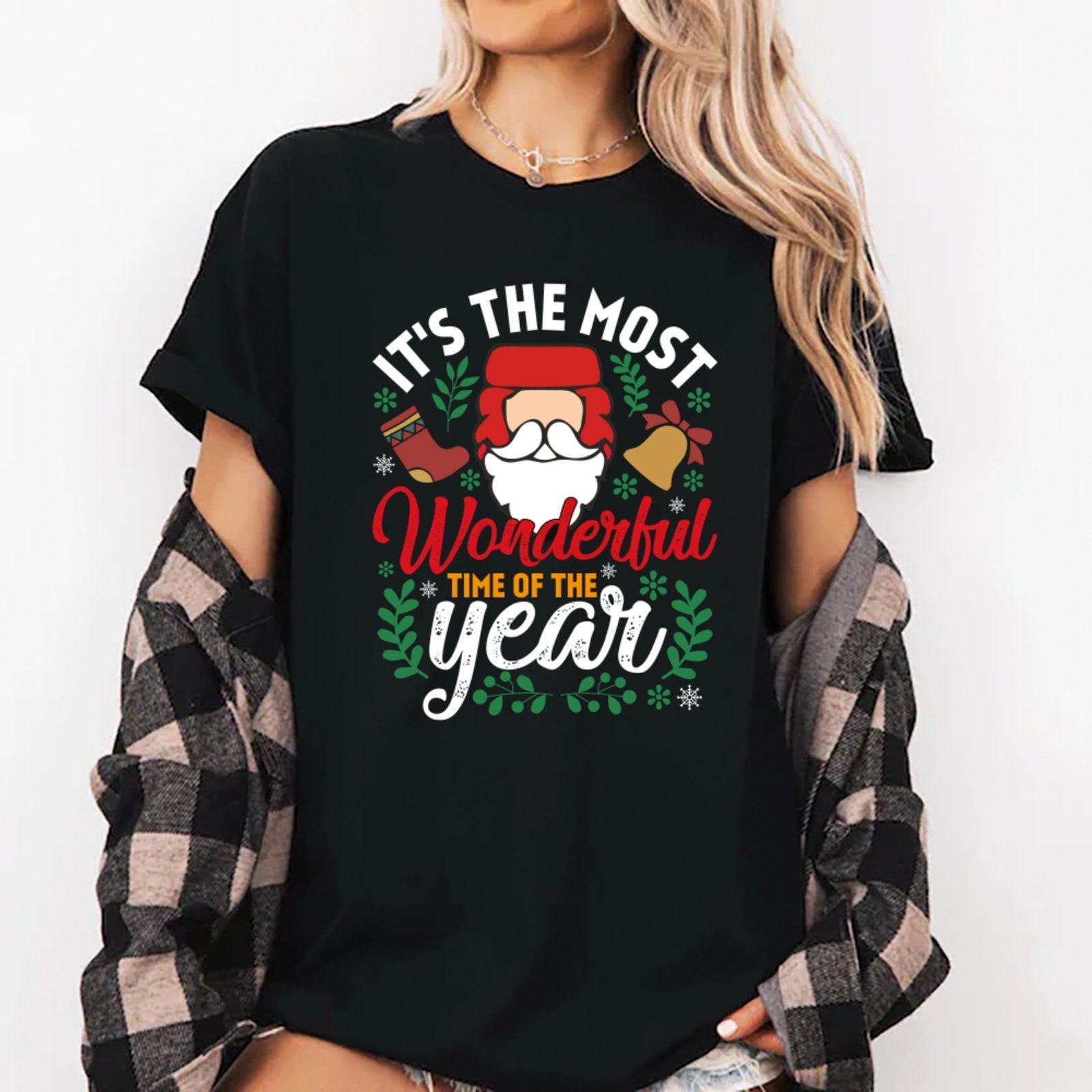 Vista 2 Camiseta Ousy Oversized Natal Wonderful Time Unissex preto ousy preto