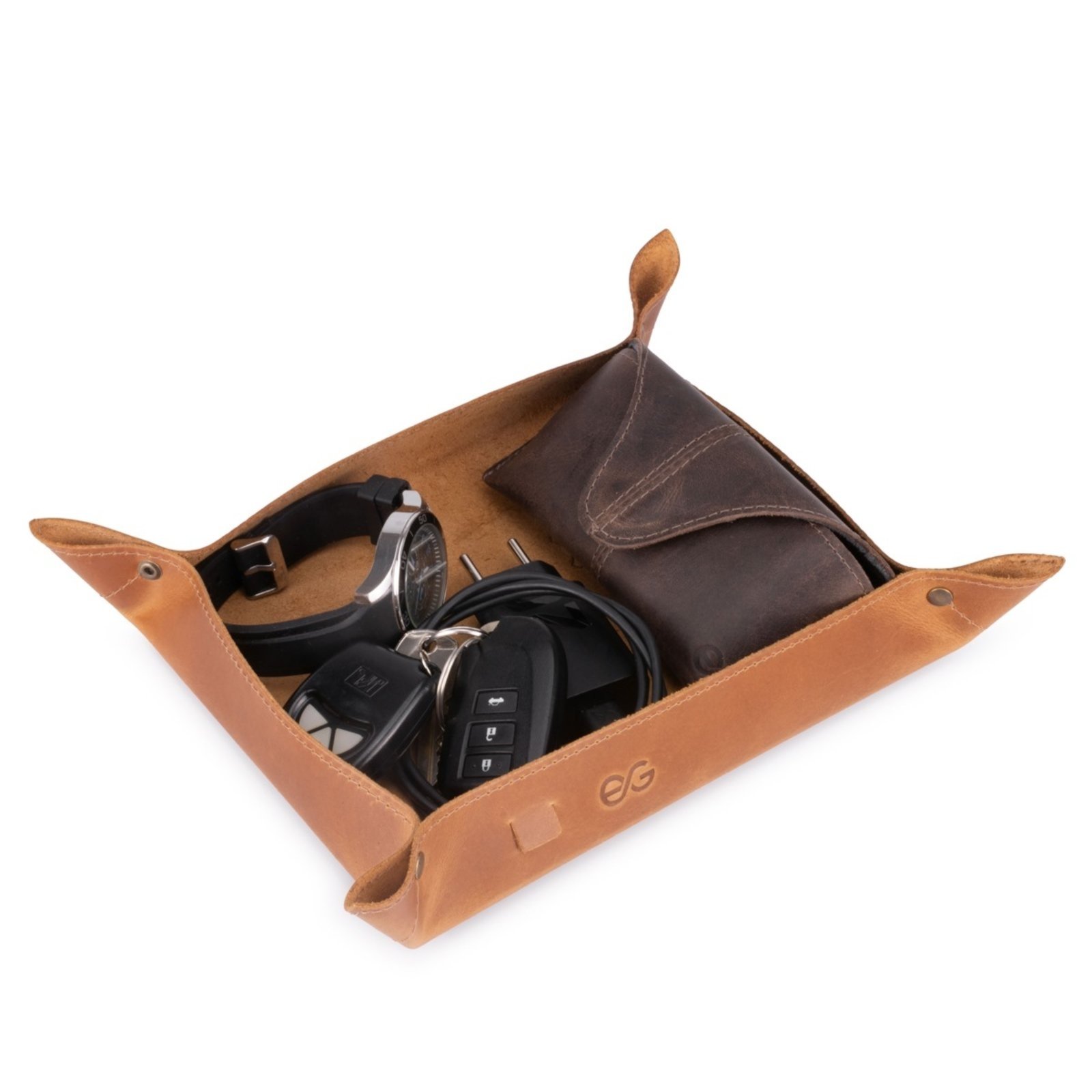 Organizador/bandeja De Mesa Porta Treco Couro Legítimo ello griff Marrom-claro