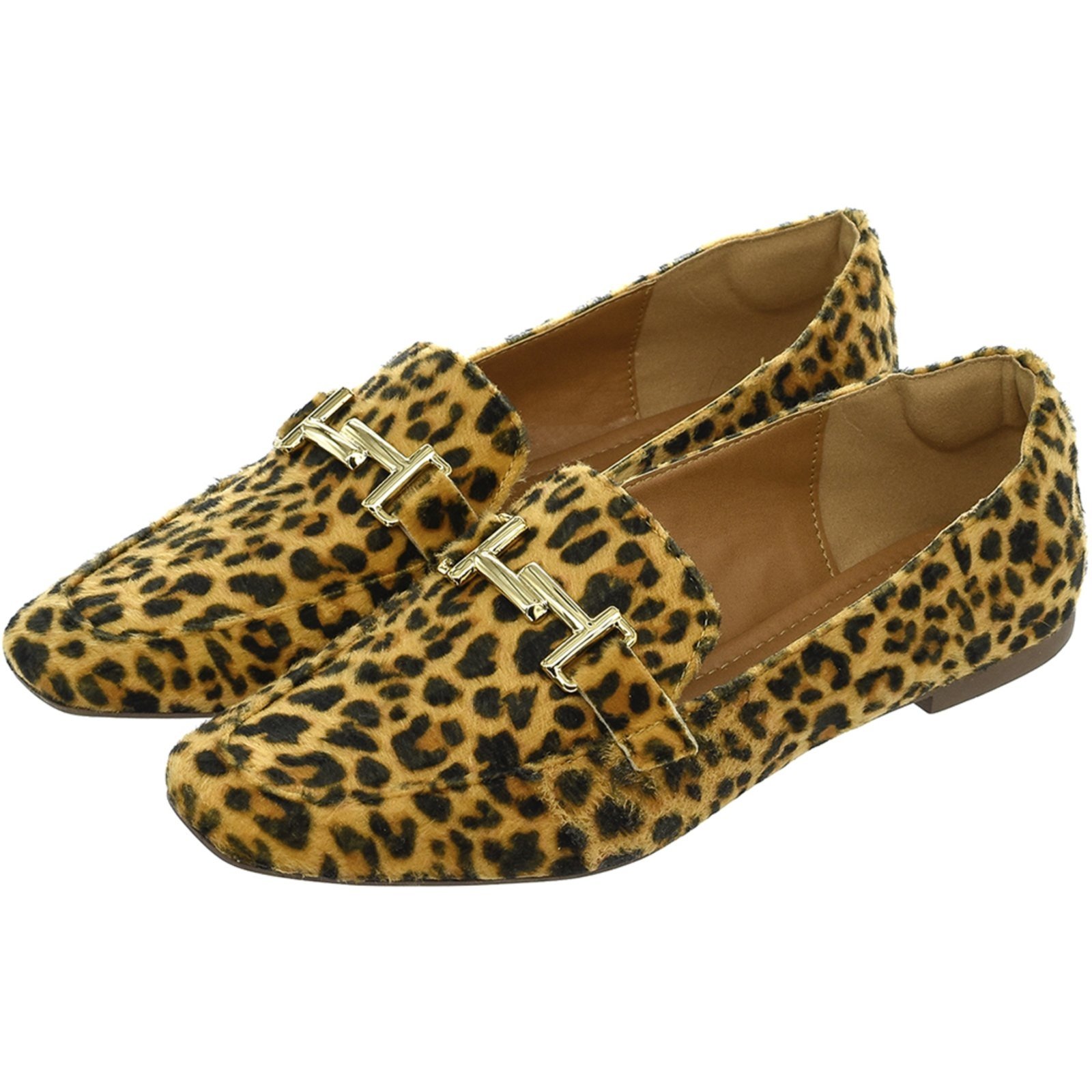 Sapato Feminino Mocassim Donatella Shoes Bico Quadrado Confort Onça
