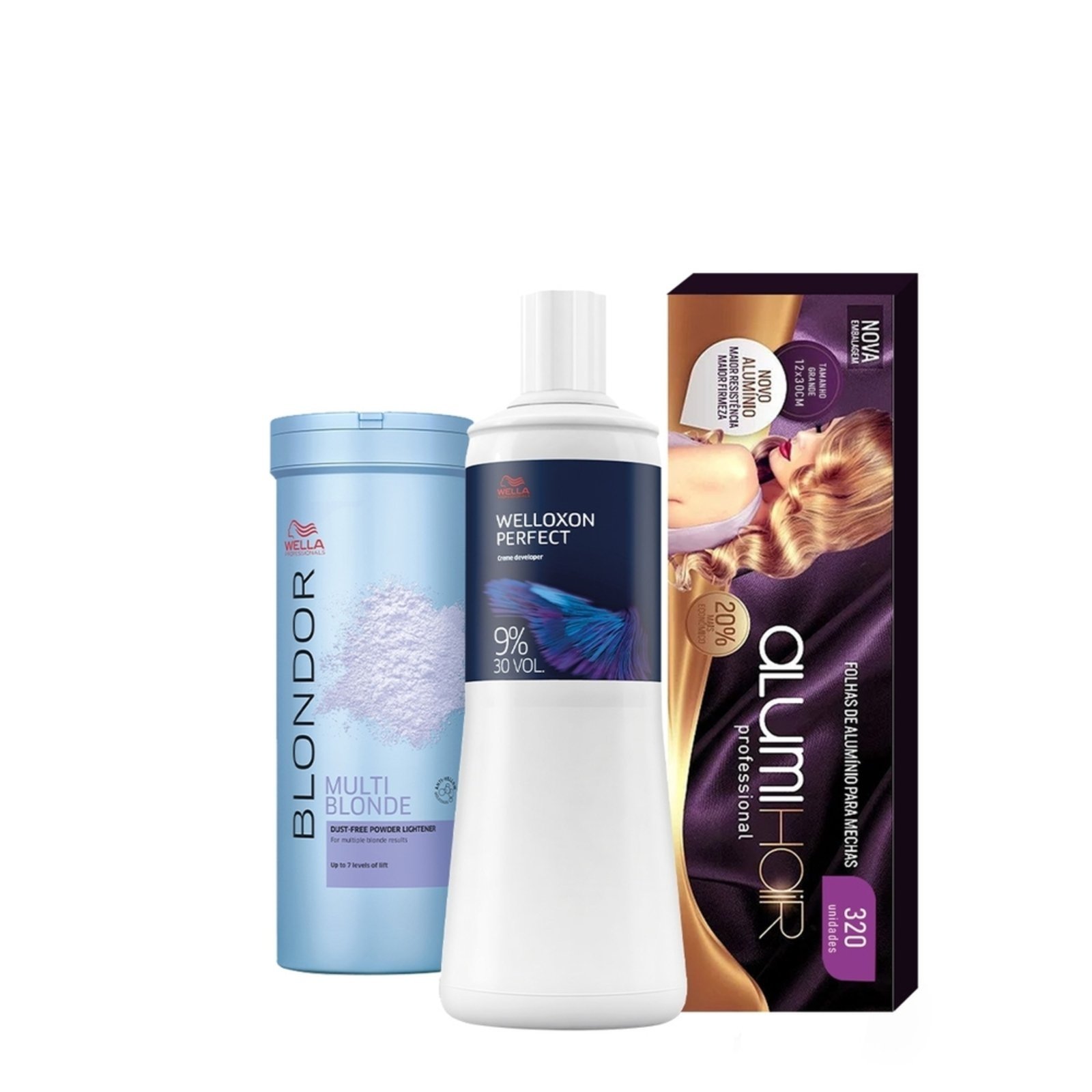 Kit Wella Professionals Blondor 400g Welloxon Perfect 9% 30V AlumiHair (3 produtos)