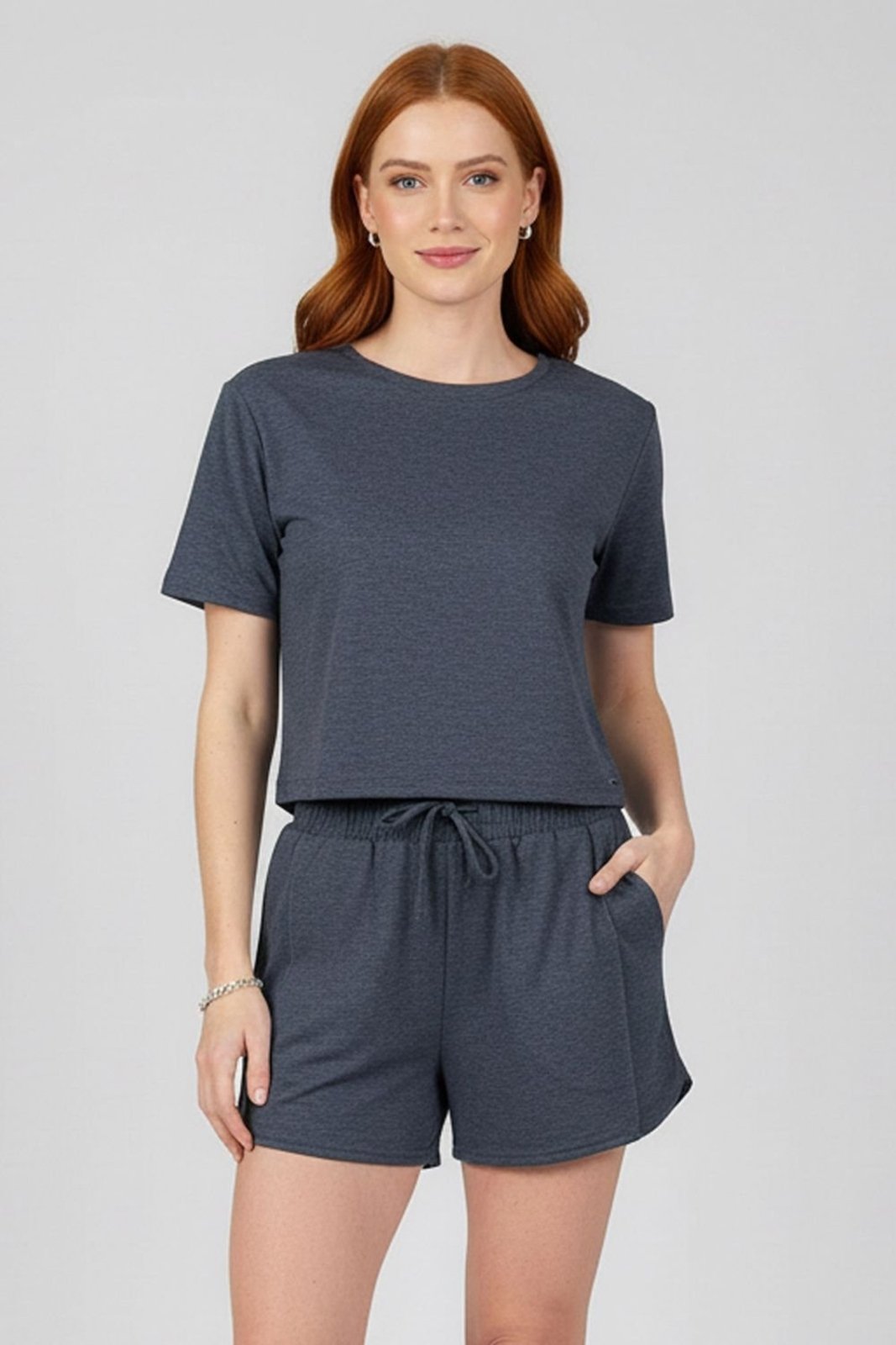 Conjunto Curto Feminino Malha Dublada Marialícia Preto