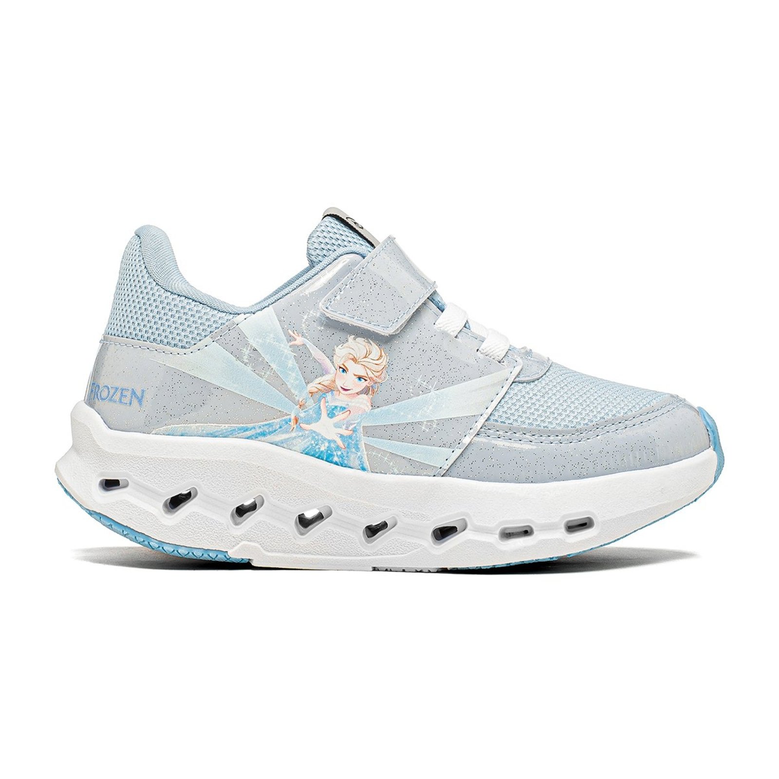 Infantil - Tênis Disney Frozen Elsa Azul Claro Casual com Faixa Aderente Cadarço Elástico Solado Leve e Confortável DFR14DY