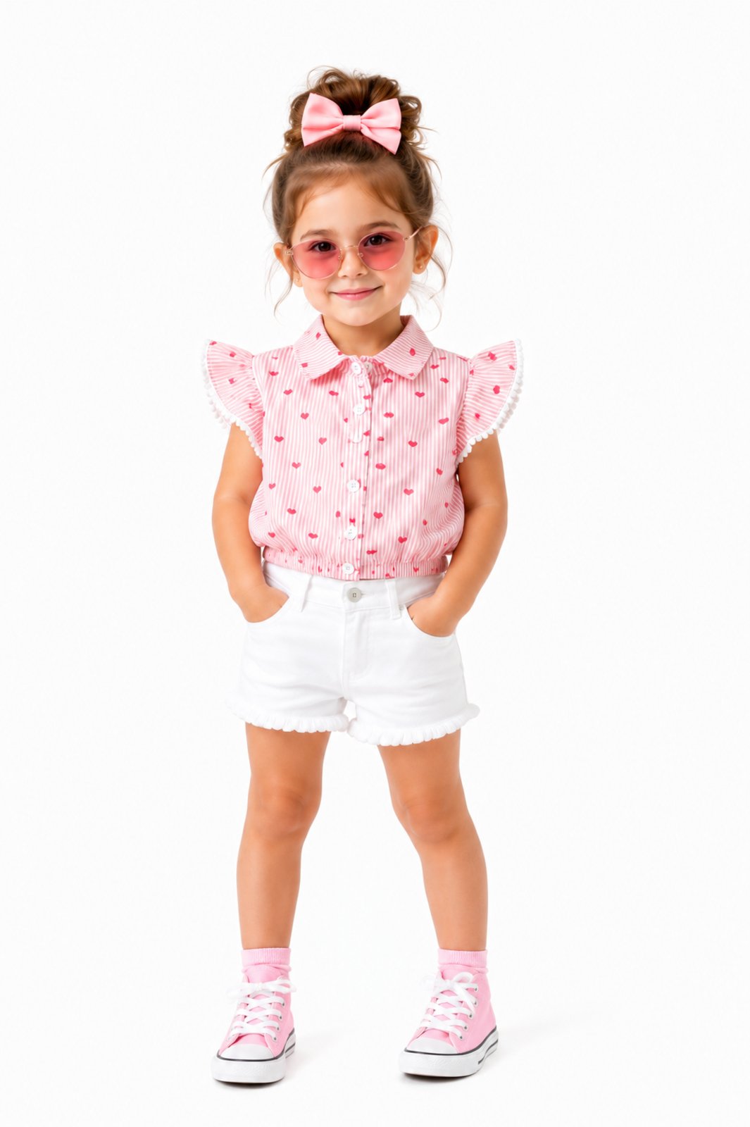 Infantil - Camisa D Bell Outlet Fashion Estampa de Mini Corações Rosa