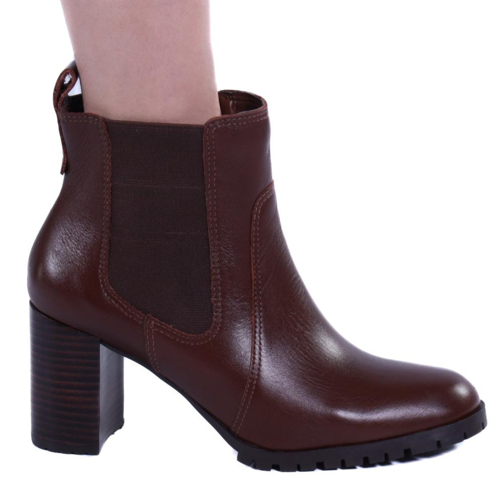 Bota Feminina Zariff Chelsea Salto Bloco 538-8324 Conhaque Incolor