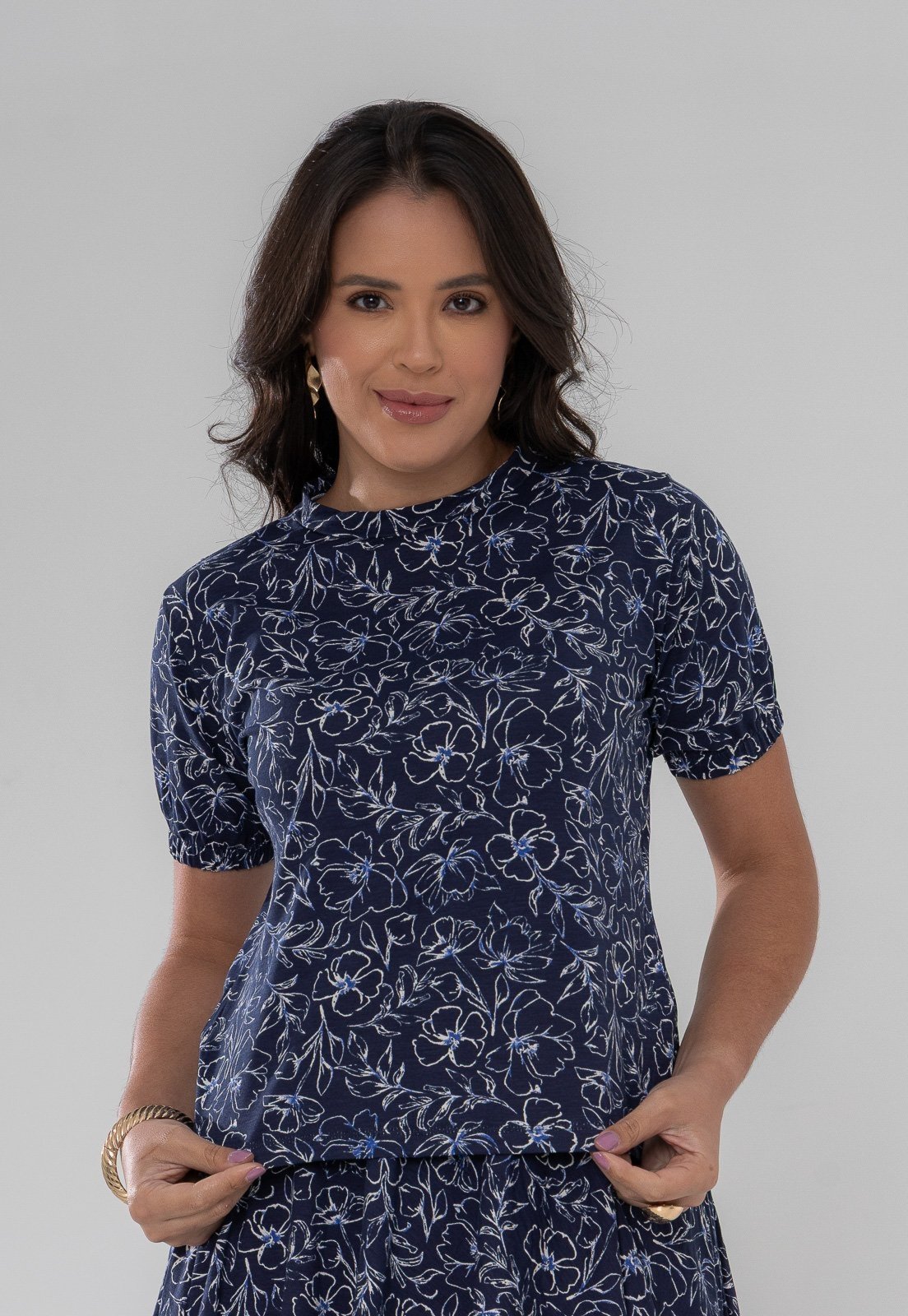 Camiseta Aura Agda Floral Marinho