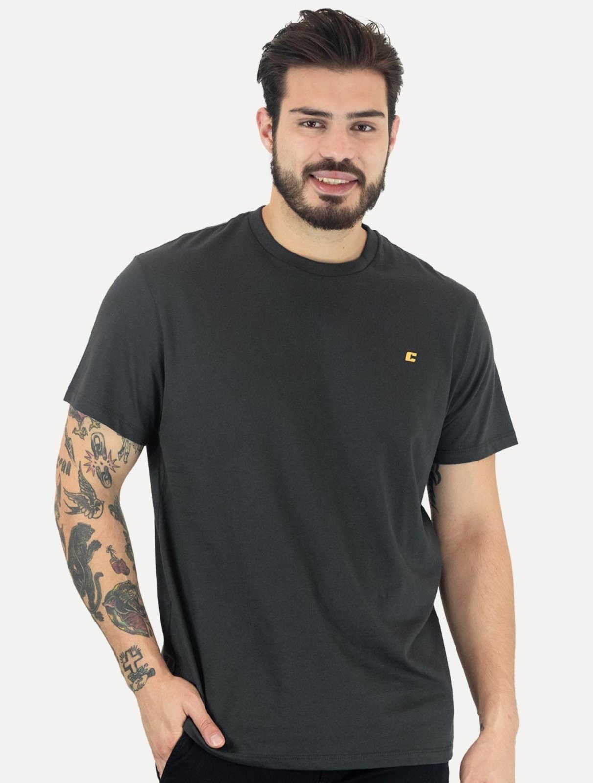 Camiseta Colcci Masculina Basica Logo Minimalista Chumbo