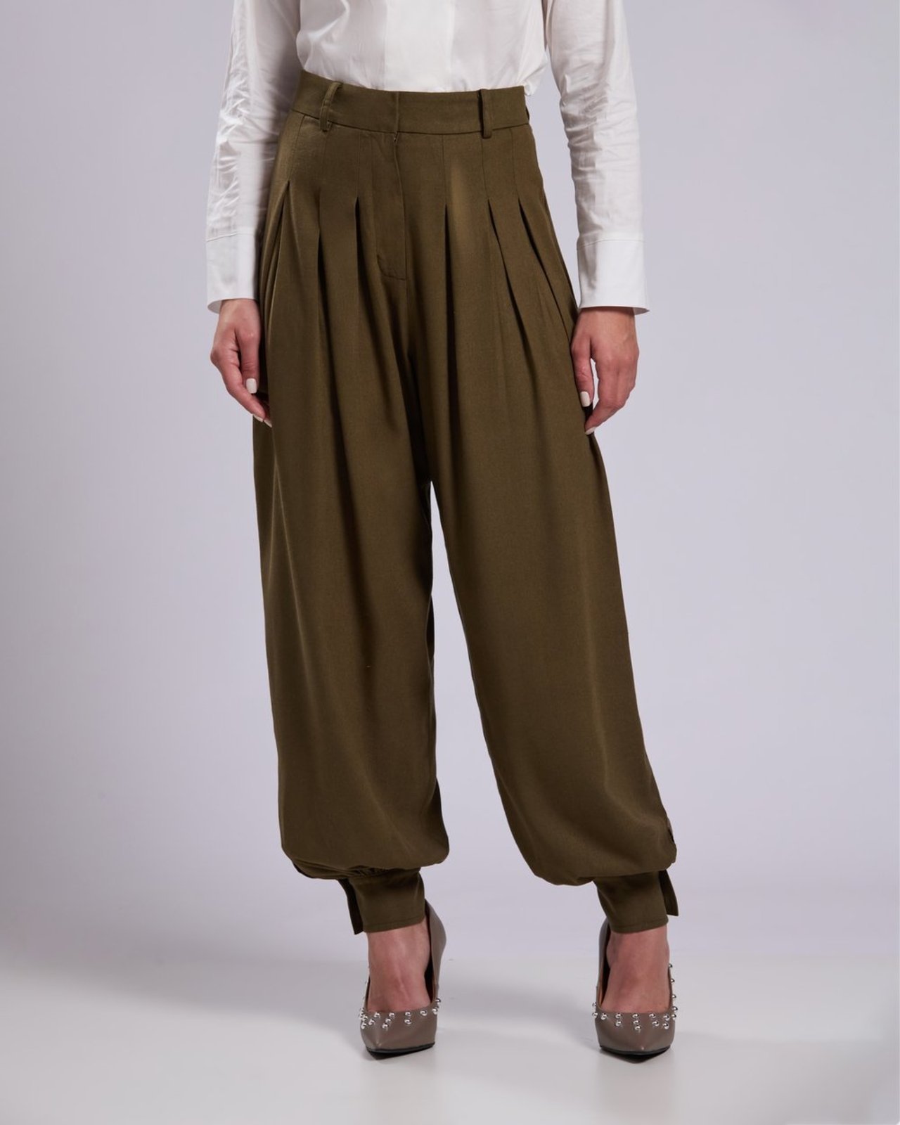 Calça Aladin com pregas Veronica Verde Musgo