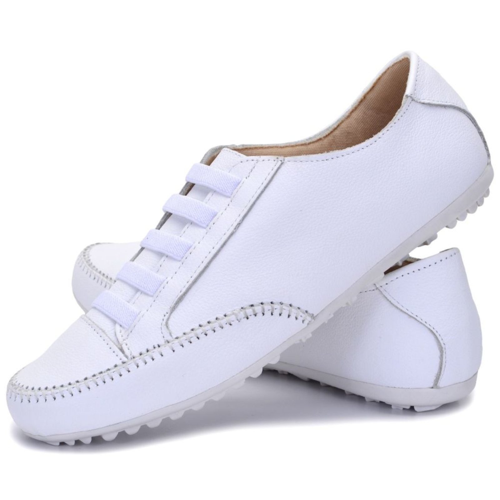 Sapatênis Feminino Todo Branco Em Couro Leve