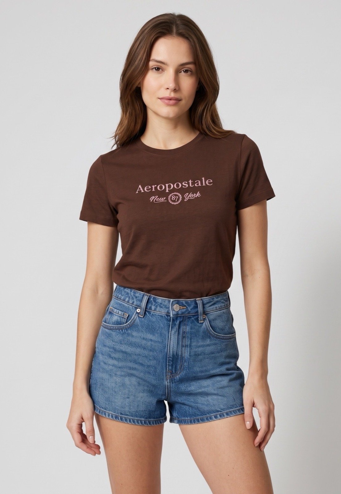 Camiseta Feminina Aeropostale Logo Marrom