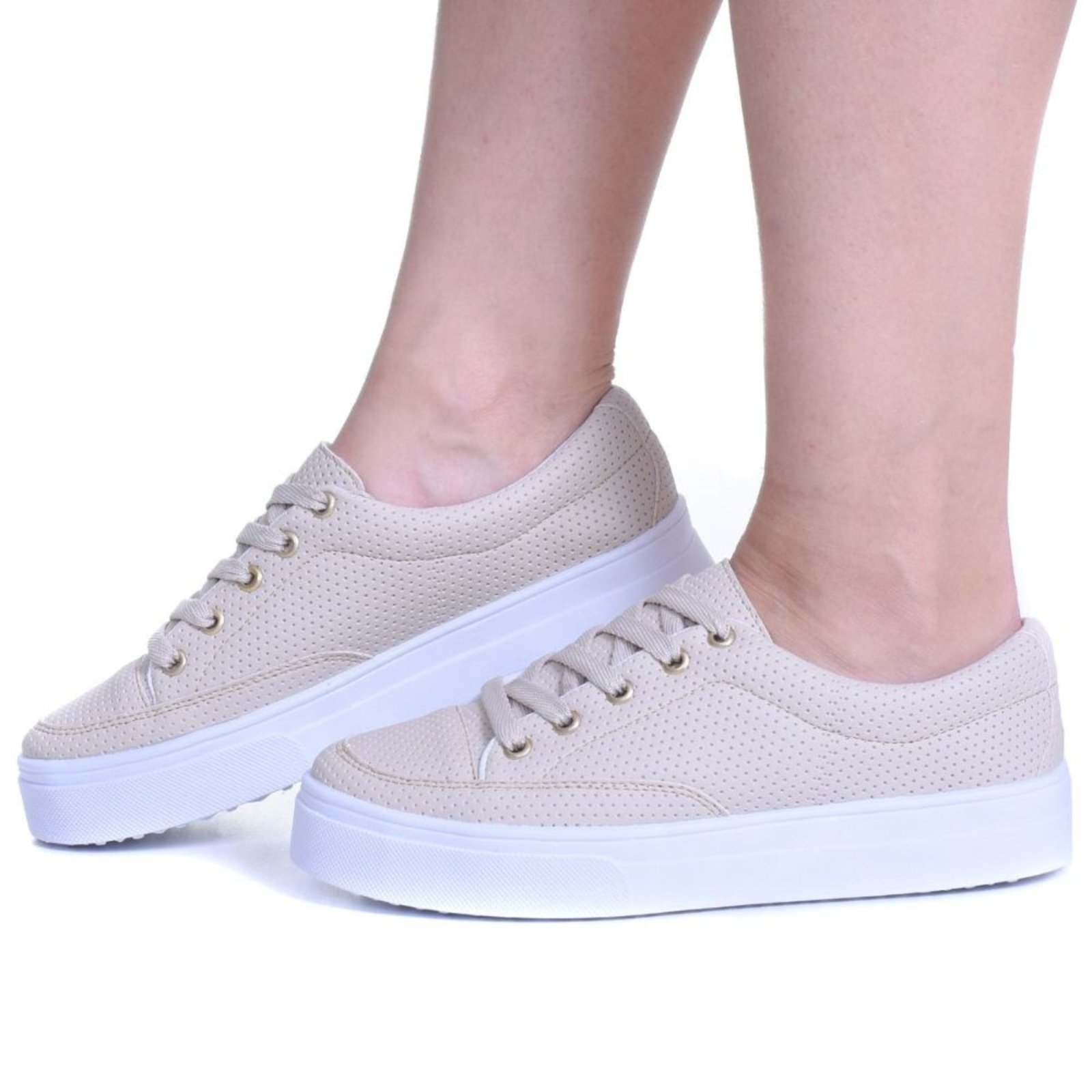 Tênis Feminino Casual Flatform Bege