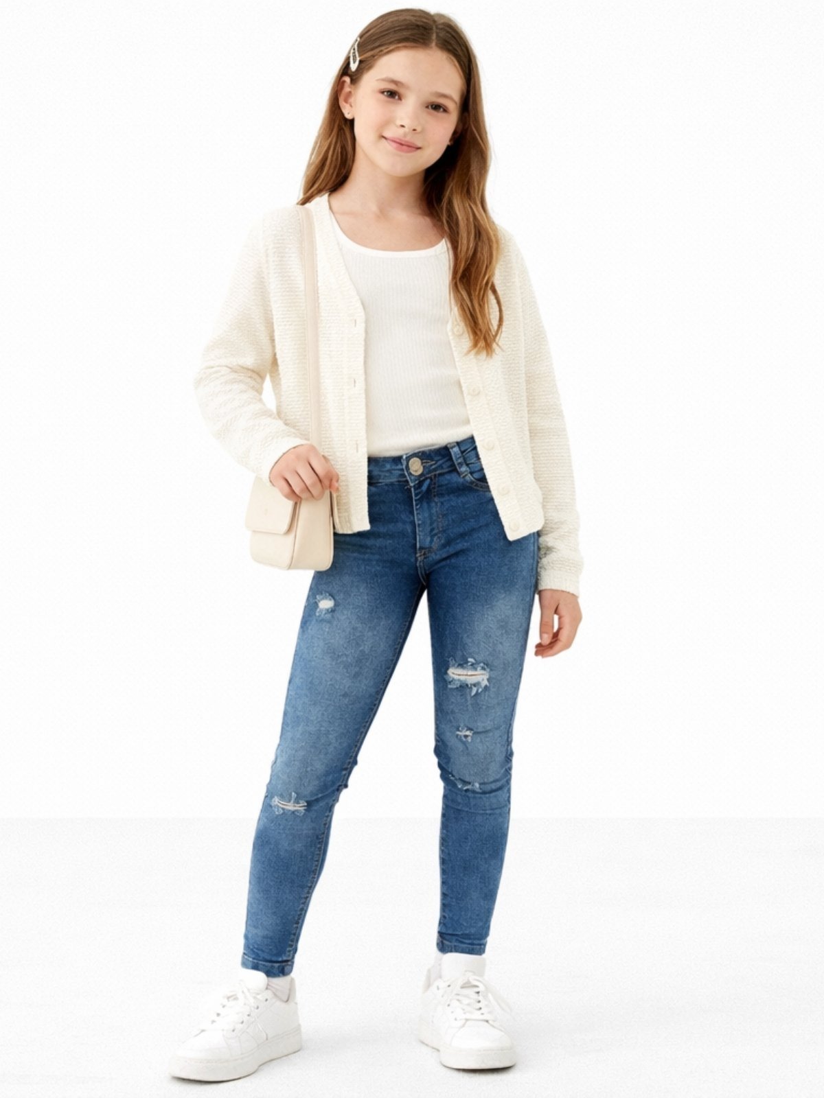 Infantil - Calça Skinny Infanto Juvenil Jeans Lavagem Média Pátria Brasil
