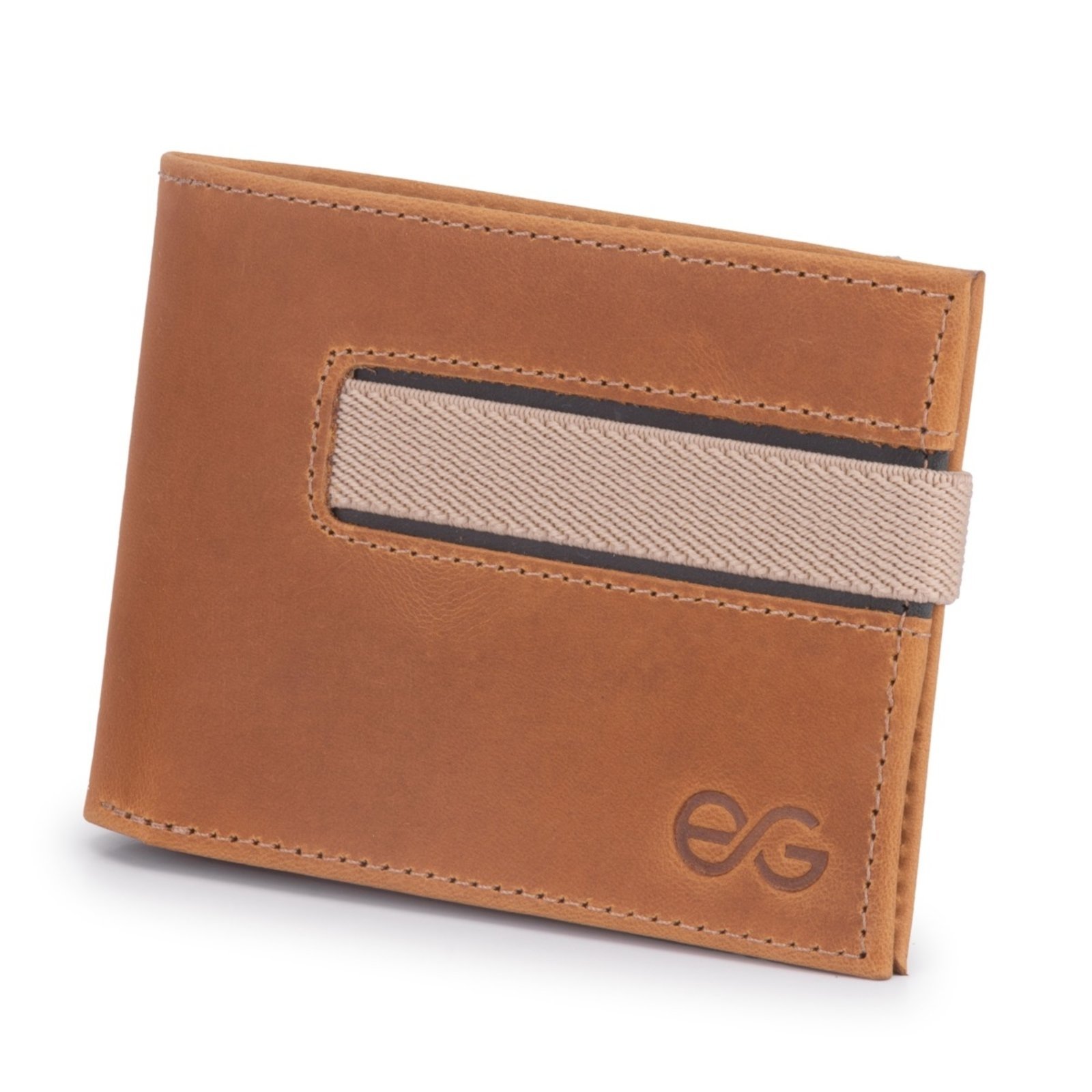 Carteira Masculina Slim Elástico Couro Legítimo para moedas ello griff Marrom-claro