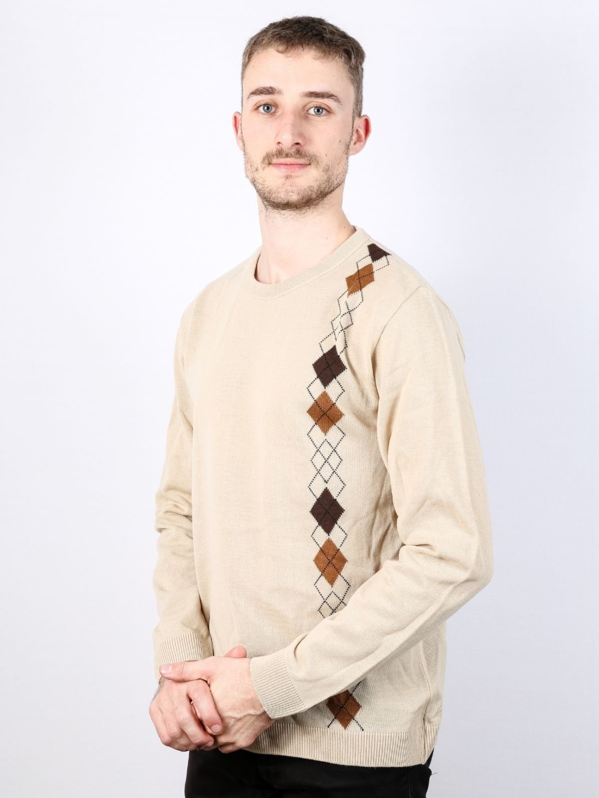 Blusão masculino gola redonda com jacquard