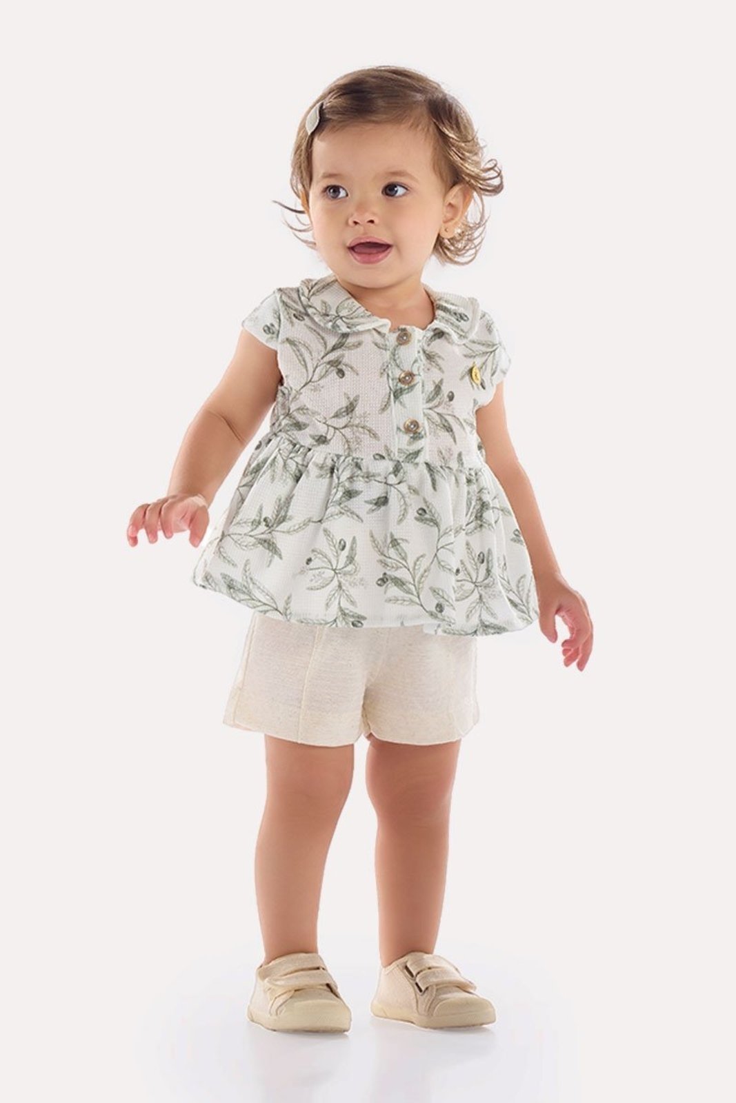 Infantil - Conjunto Body Verde em Tricot com Shorts em Malha Texturizada