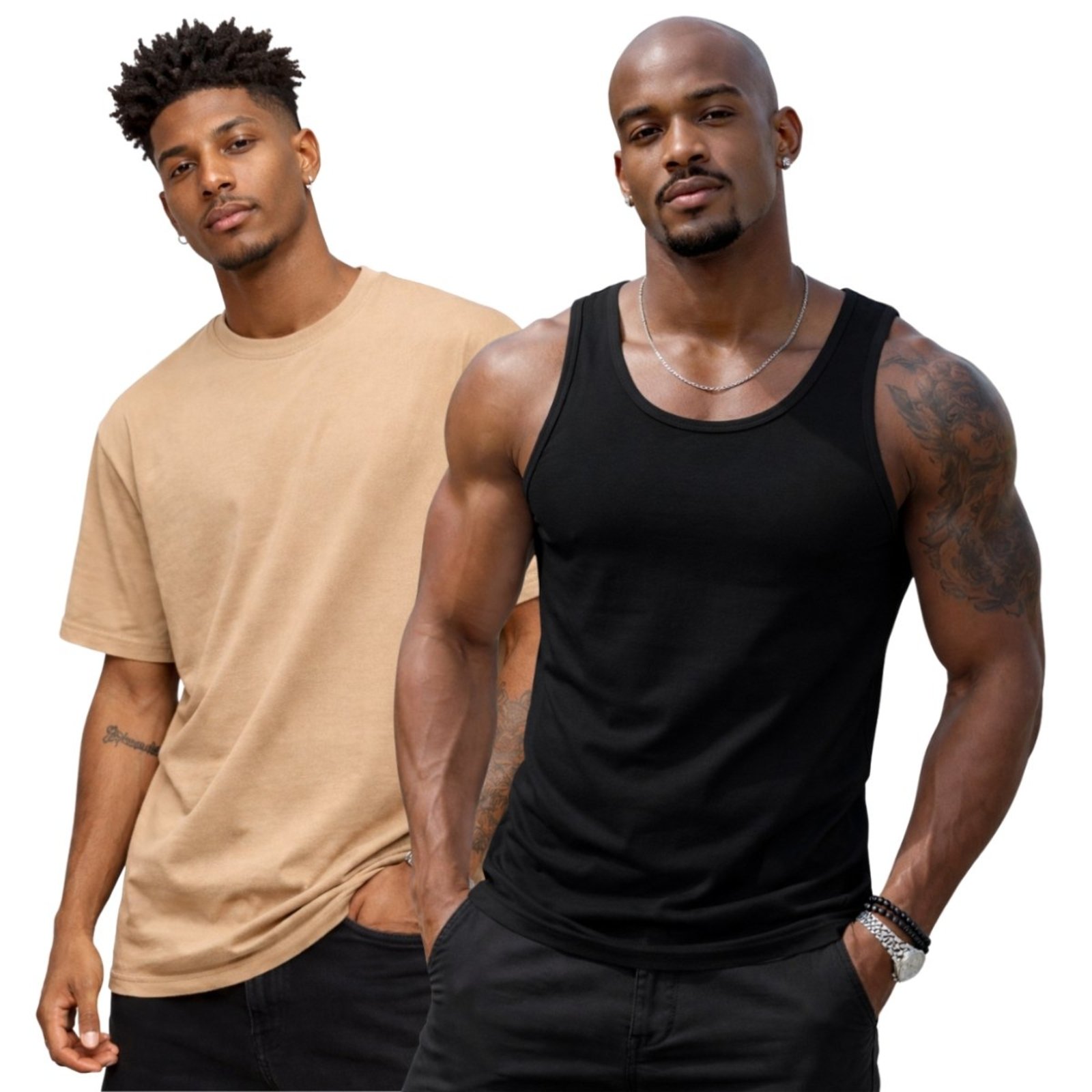 Kit Camiseta Básica + Regata Masculina 100% Algodão Lisa